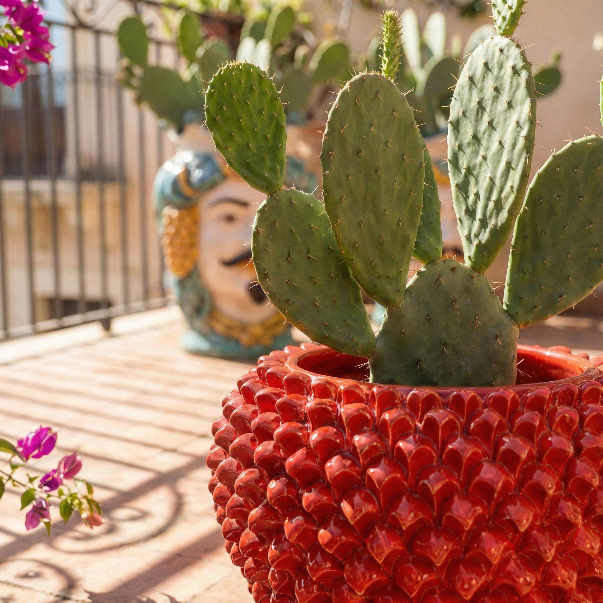 Red Fire Pine Cone Cachepot in handcrafted Caltagirone ceramic