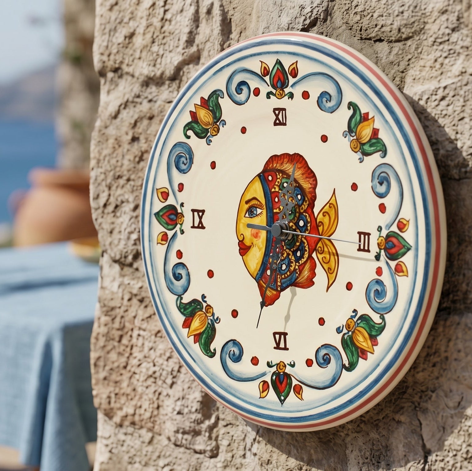 Sicilian Ceramic Wall Clock Ø 30 cm / Ø 11.8" – Sicilian majolica handcrafted in Caltagirone