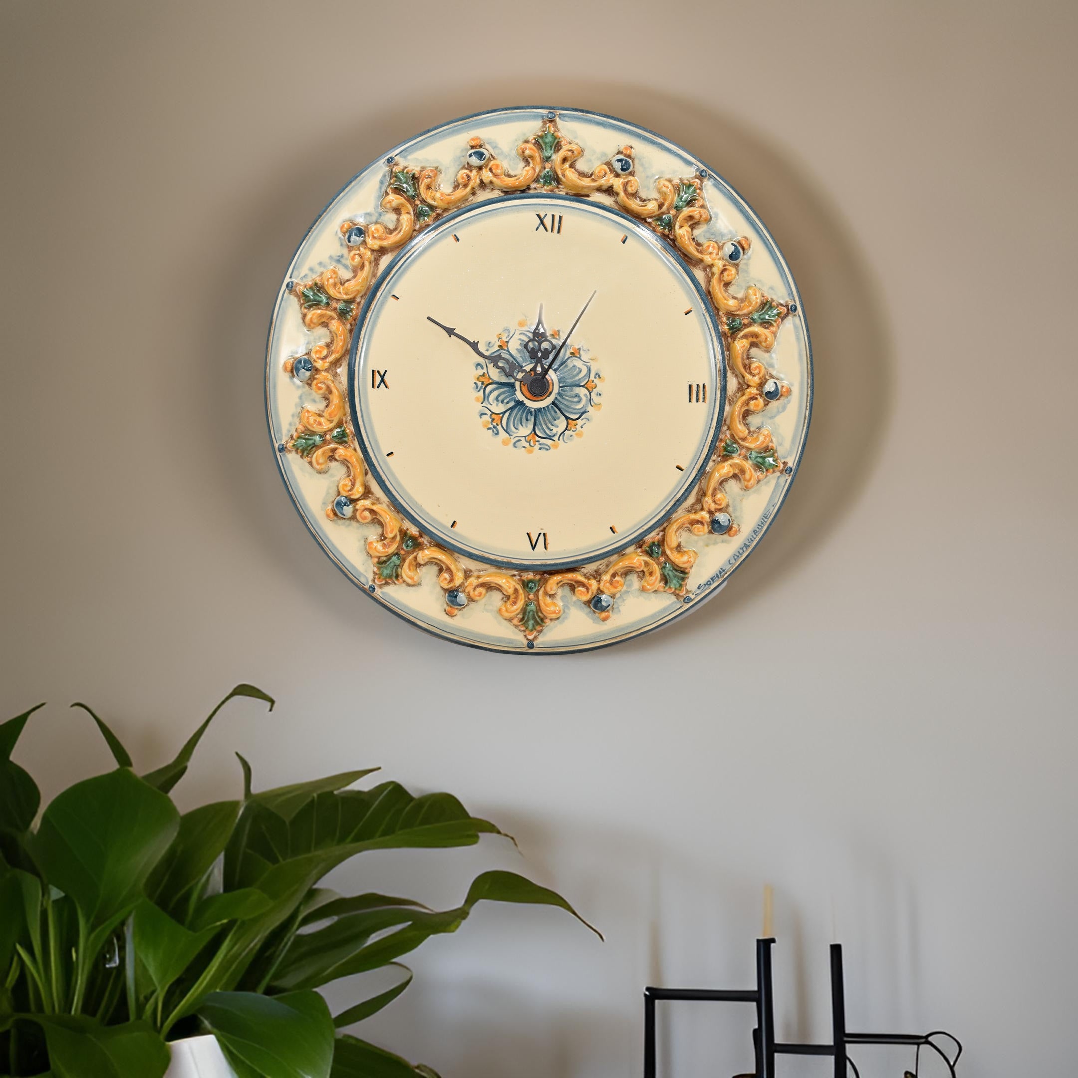 Typical Sicilian ceramic clock - Caltagirone artistic ceramics.