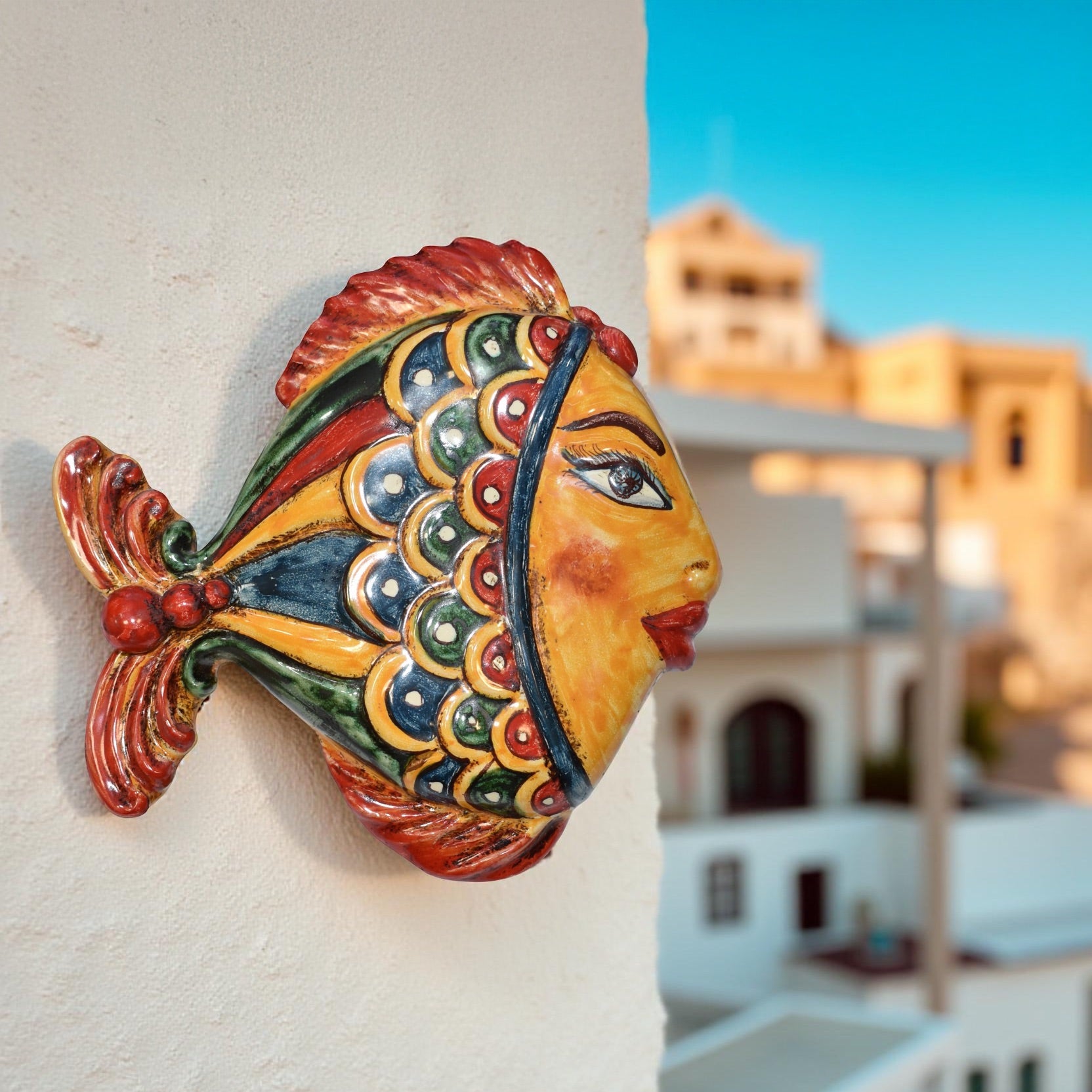 Fish to hang in colored Caltagirone ceramic with fish decoration