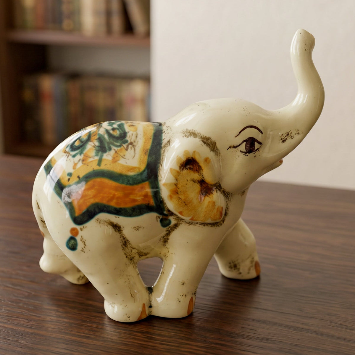 Éléphant Décoratif de Caltagirone - Vert et Orange, Série d'Art | Céramique Caltagirone - artisanat sicilien