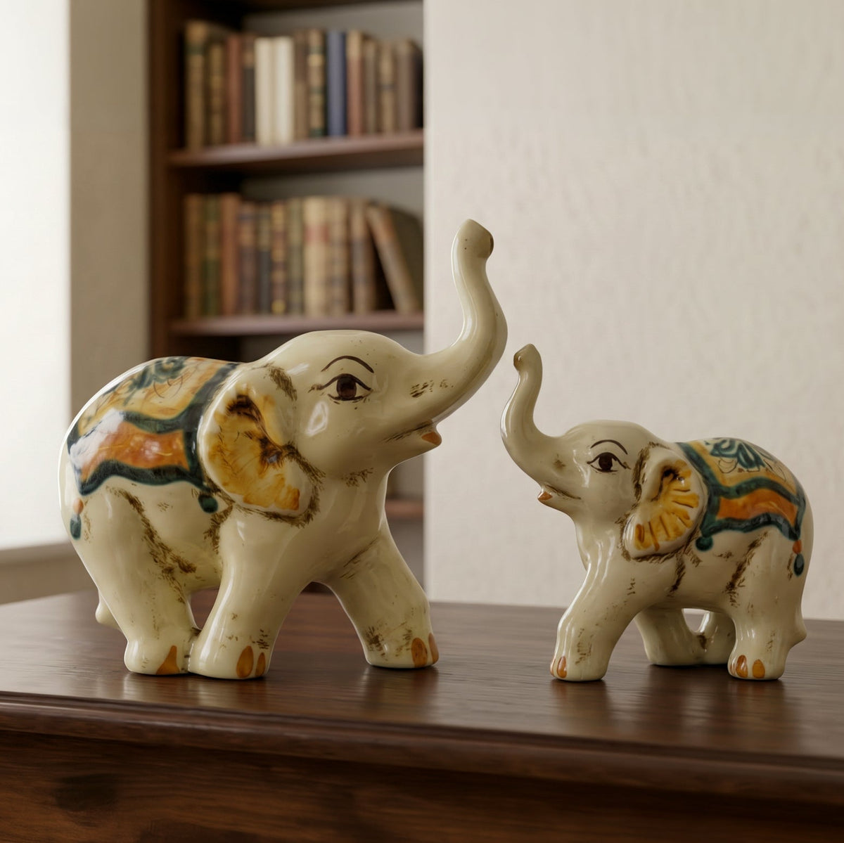 Sicilian Ceramic Elephant, Green and Orange, Art Series – Italian ceramic from Caltagirone, Sicily
