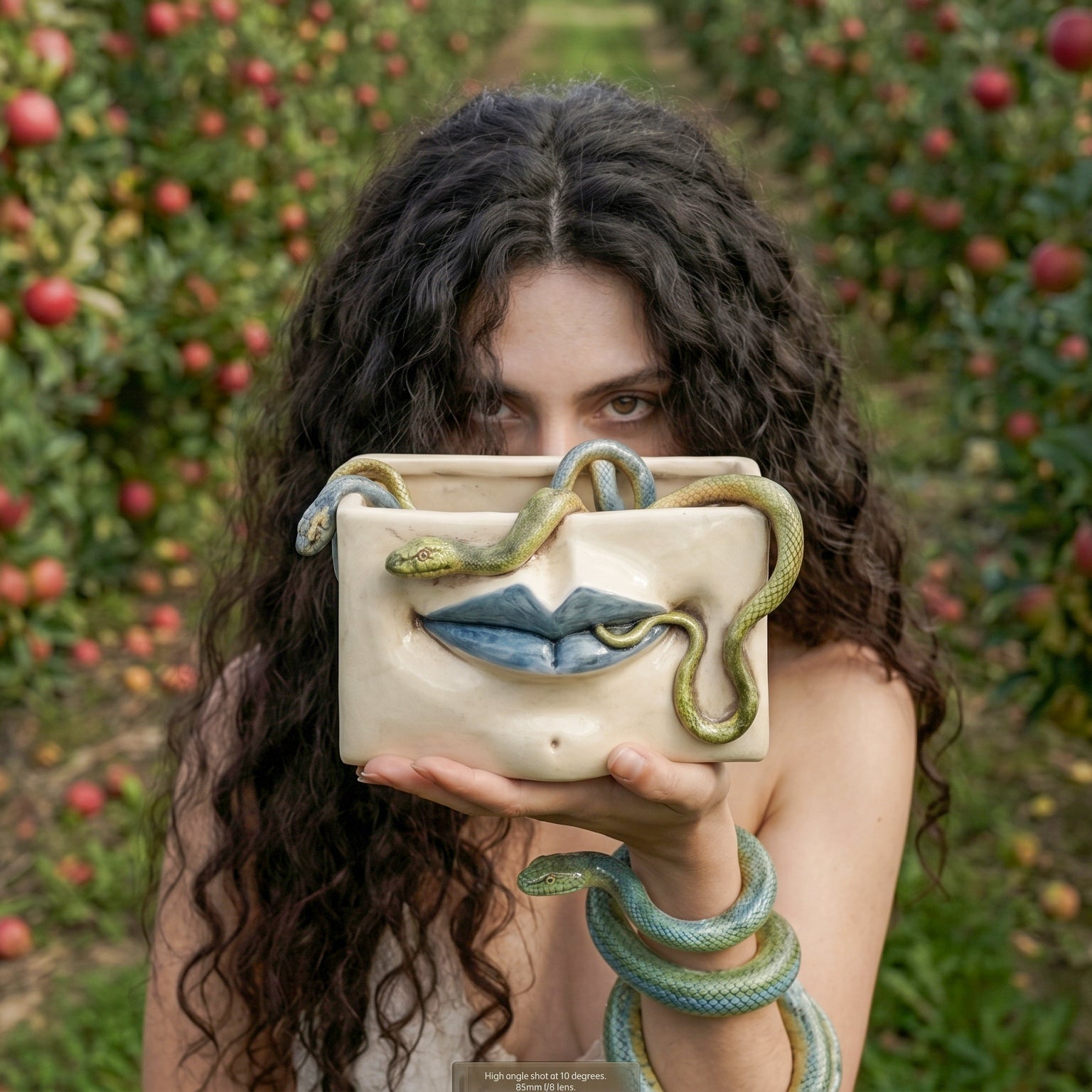 Caltagirone-Keramik Medusa-Dose — Blaue Lippen und Aufgesetzte Schlangen, Antikes Perlmutt