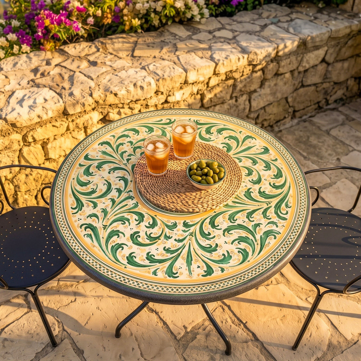 Table Ceramique de Caltagirone - Vert et Orange | Ceramique Caltagirone - artisanat sicilien