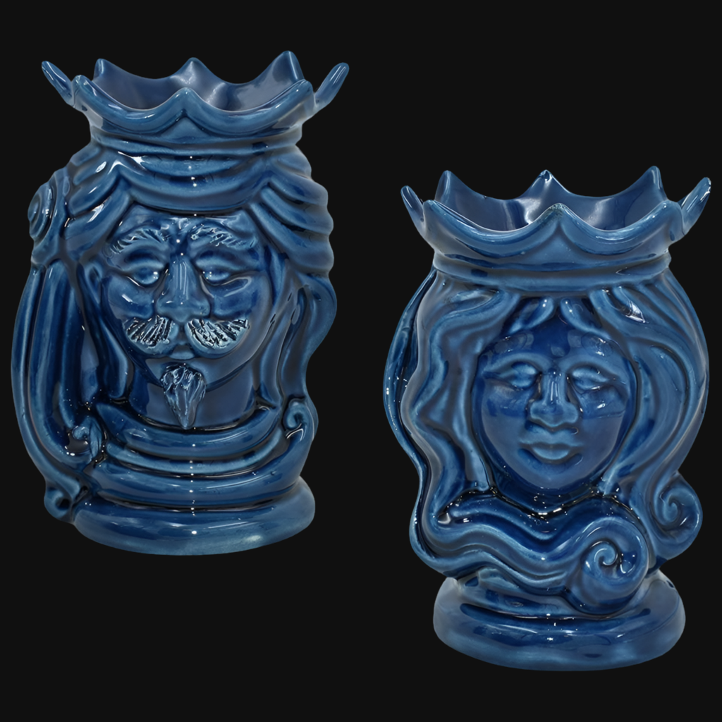 Pair of Sicilian ceramic "Moor's head" from Caltagirone.