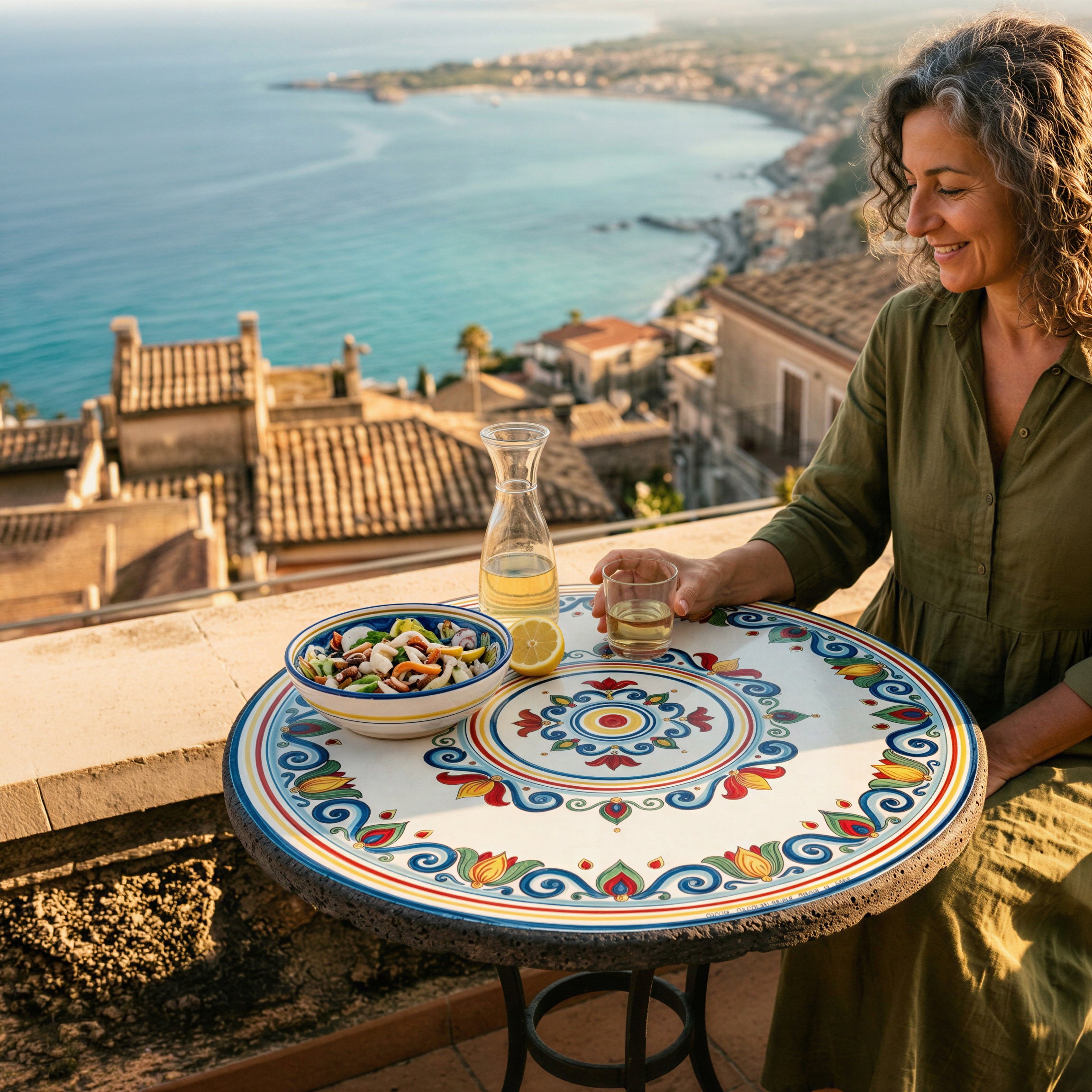 Lava stone table decorated Sicily