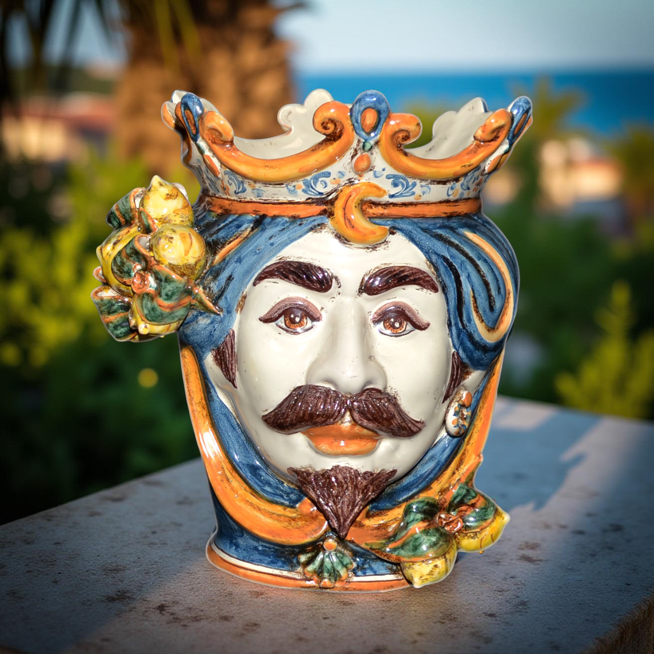 Ceramic Head with lemons h 25 blu/orange male