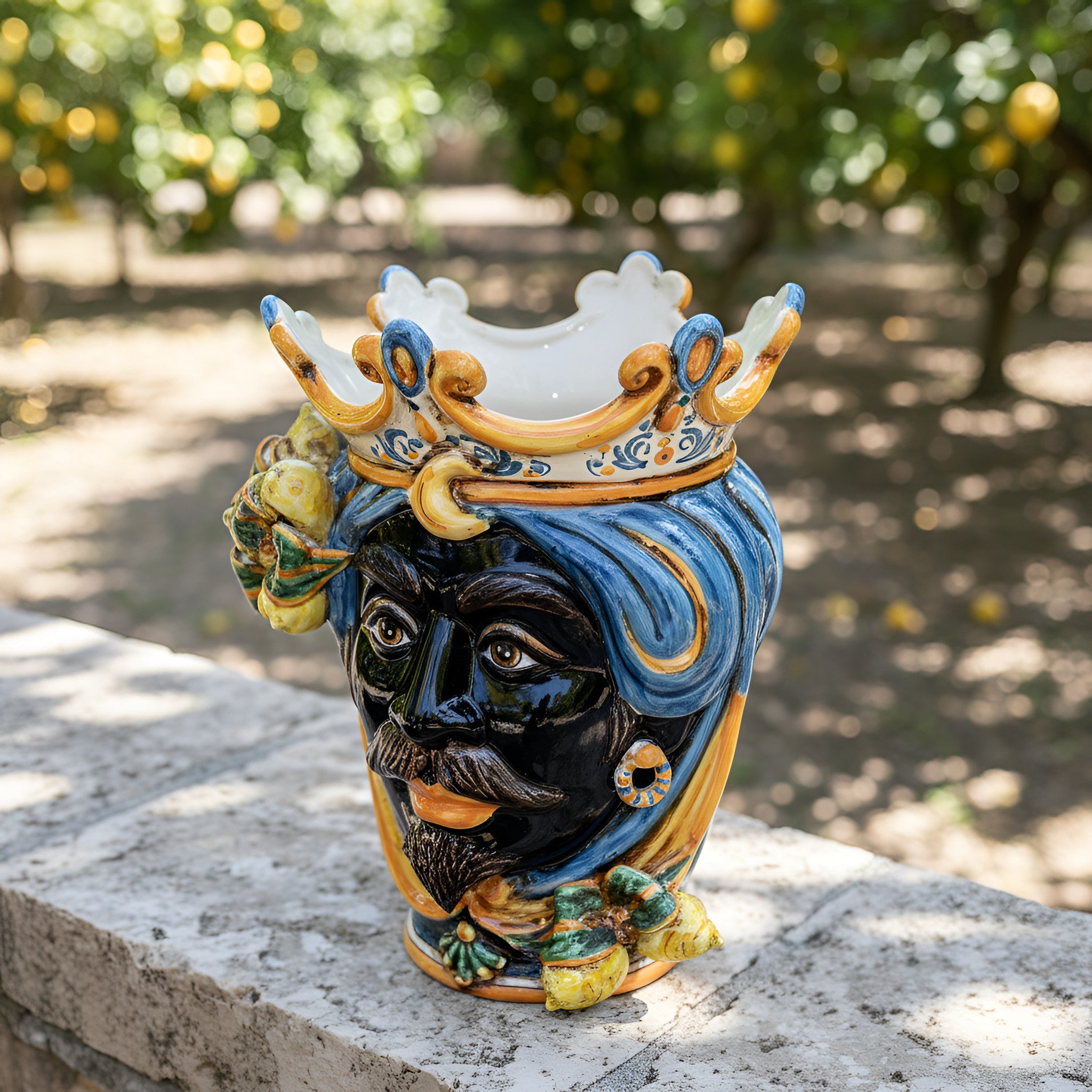 Ceramic Head with lemons h 25 blu/orange male