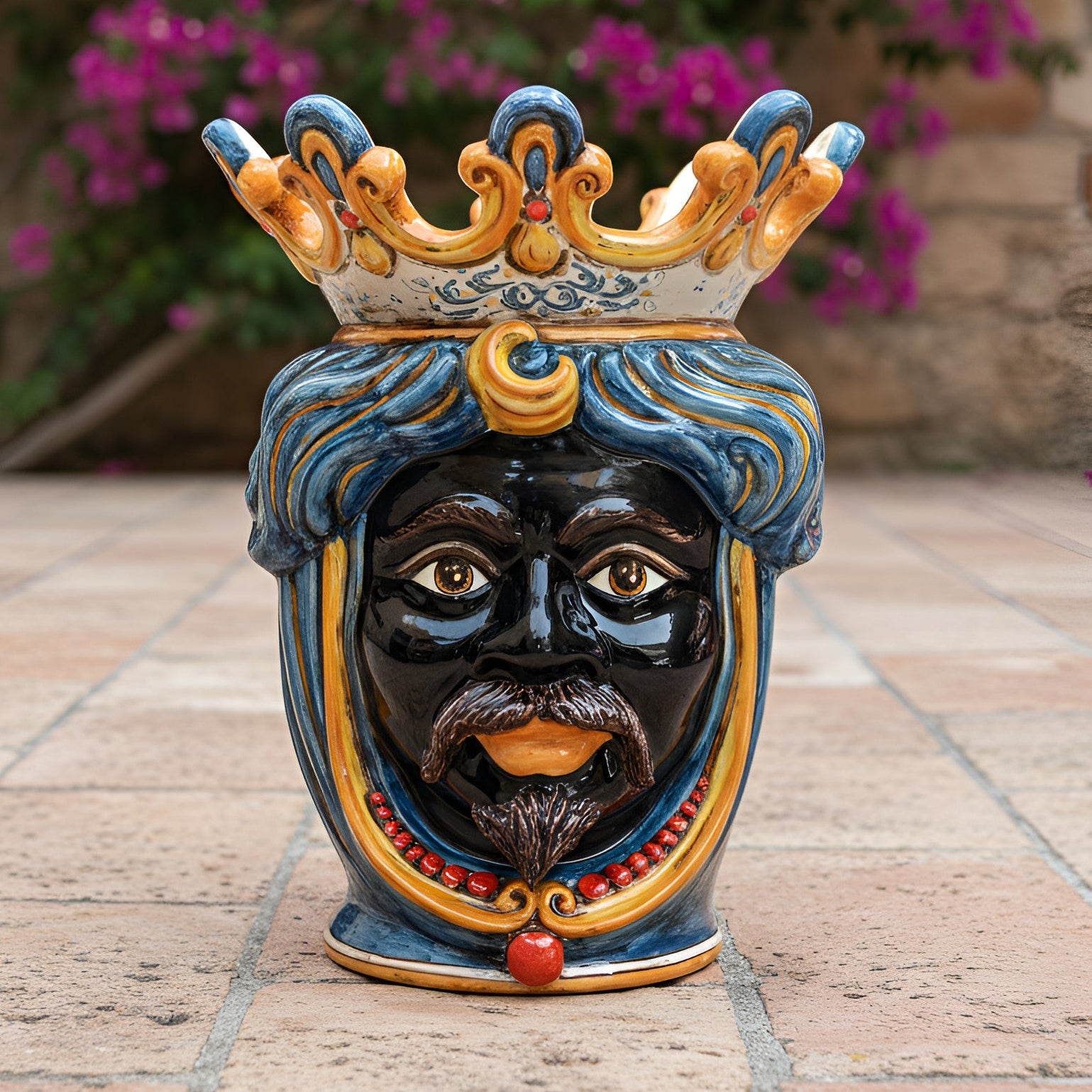 Head h 40 w/pearls Sicilian decoration male Moor