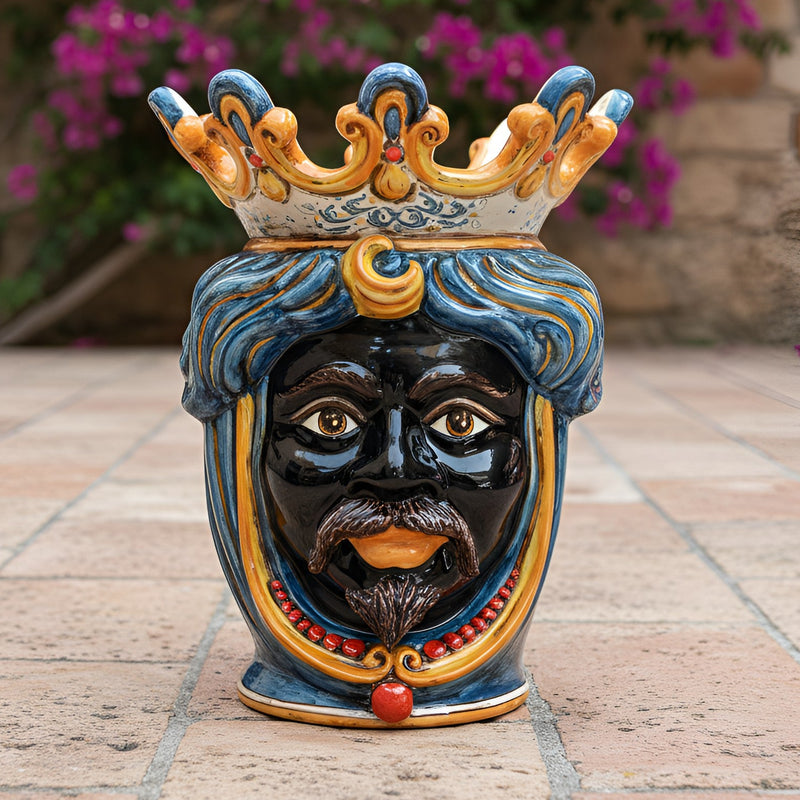 Jarrón Siciliano con Perlas H 40 cm, Hombre Moro, Decoro Sicily – Testa di Moro de Caltagirone, Sicilia