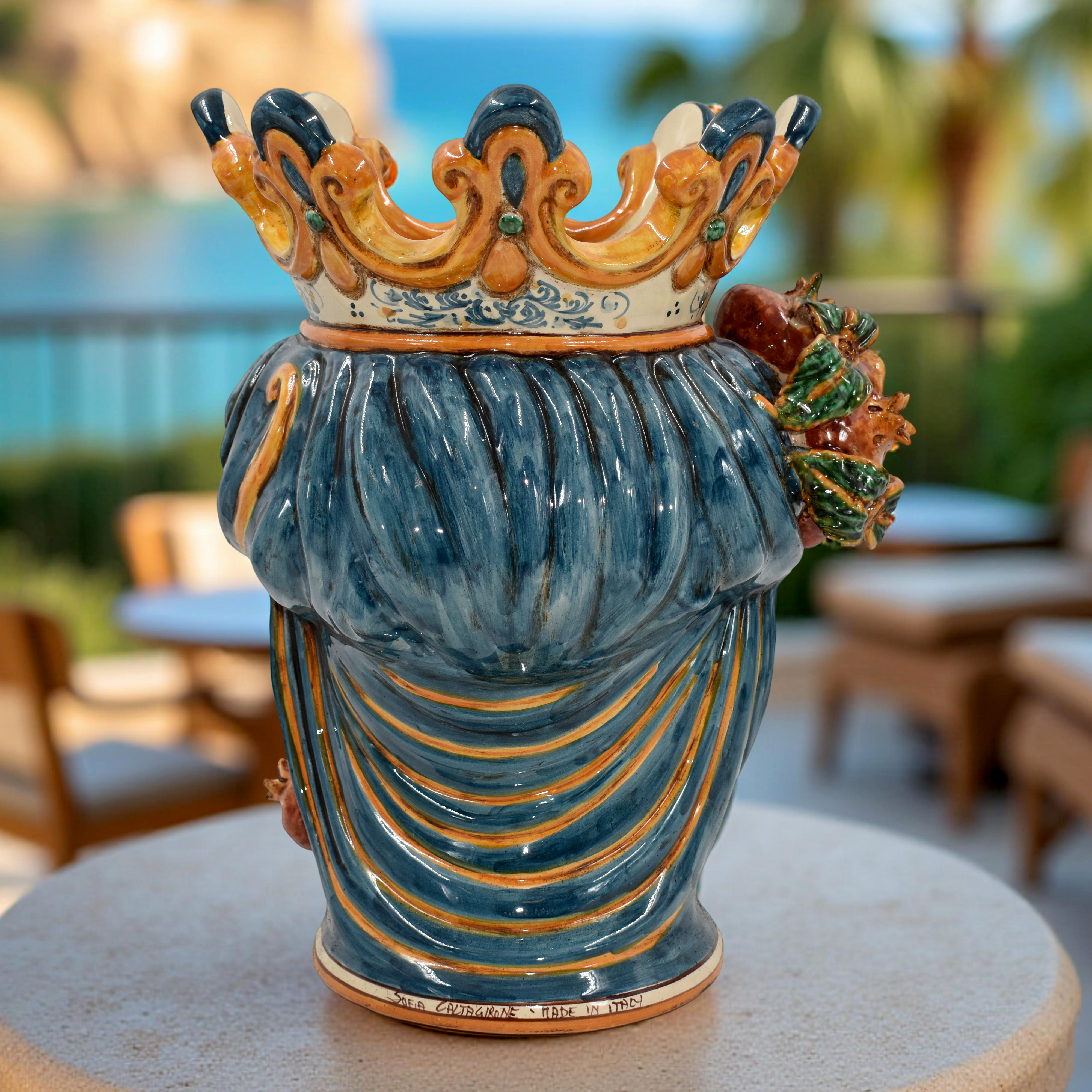 Ceramic Head with pomegranate h 40 blu/orange male
