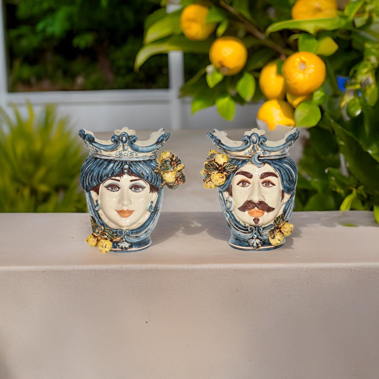 Sicilian ceramic "Moor's head" with sicilian lemons from Caltagirone