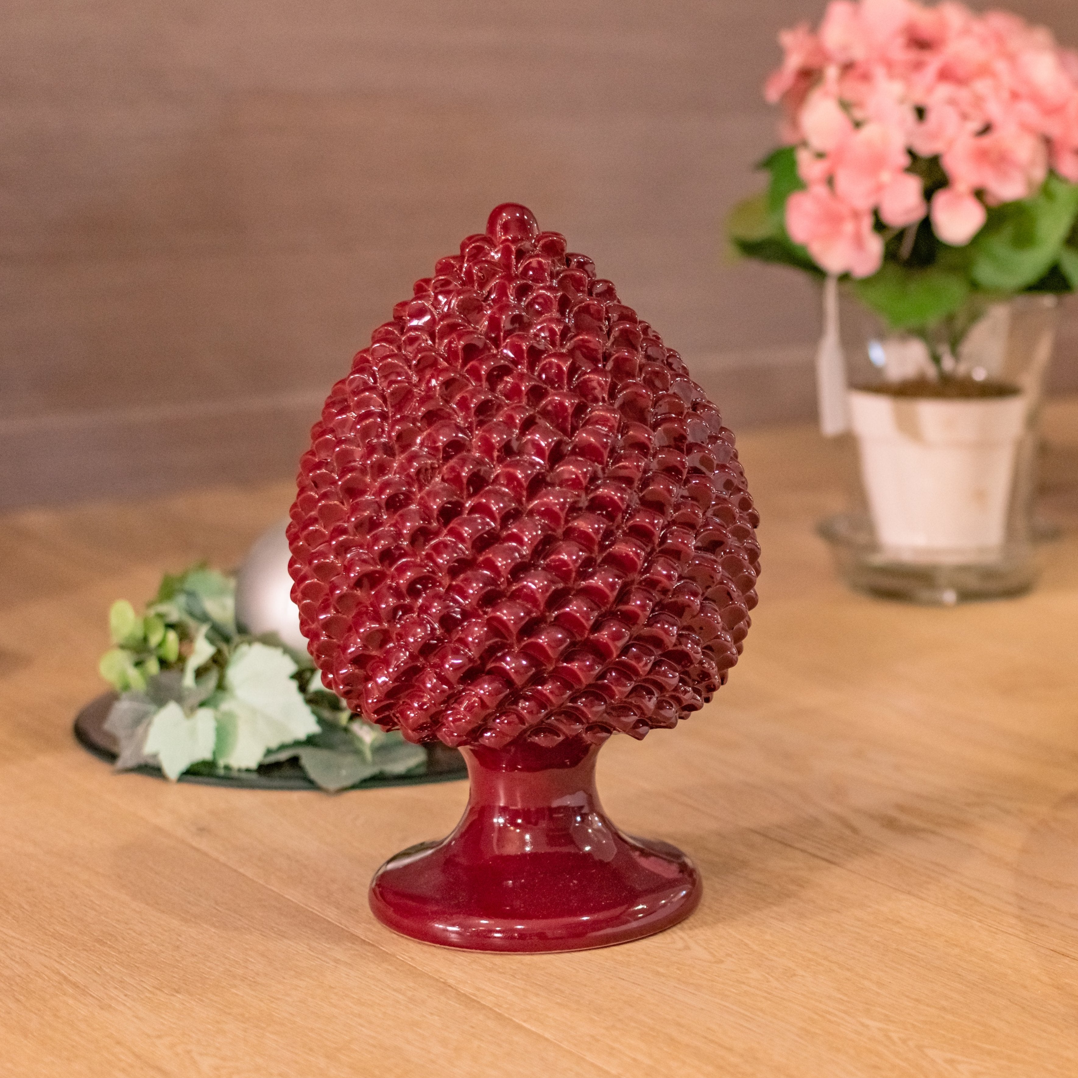 Caltagirone handmade pinecone modeled by hand height 25/40 in integral bordeaux