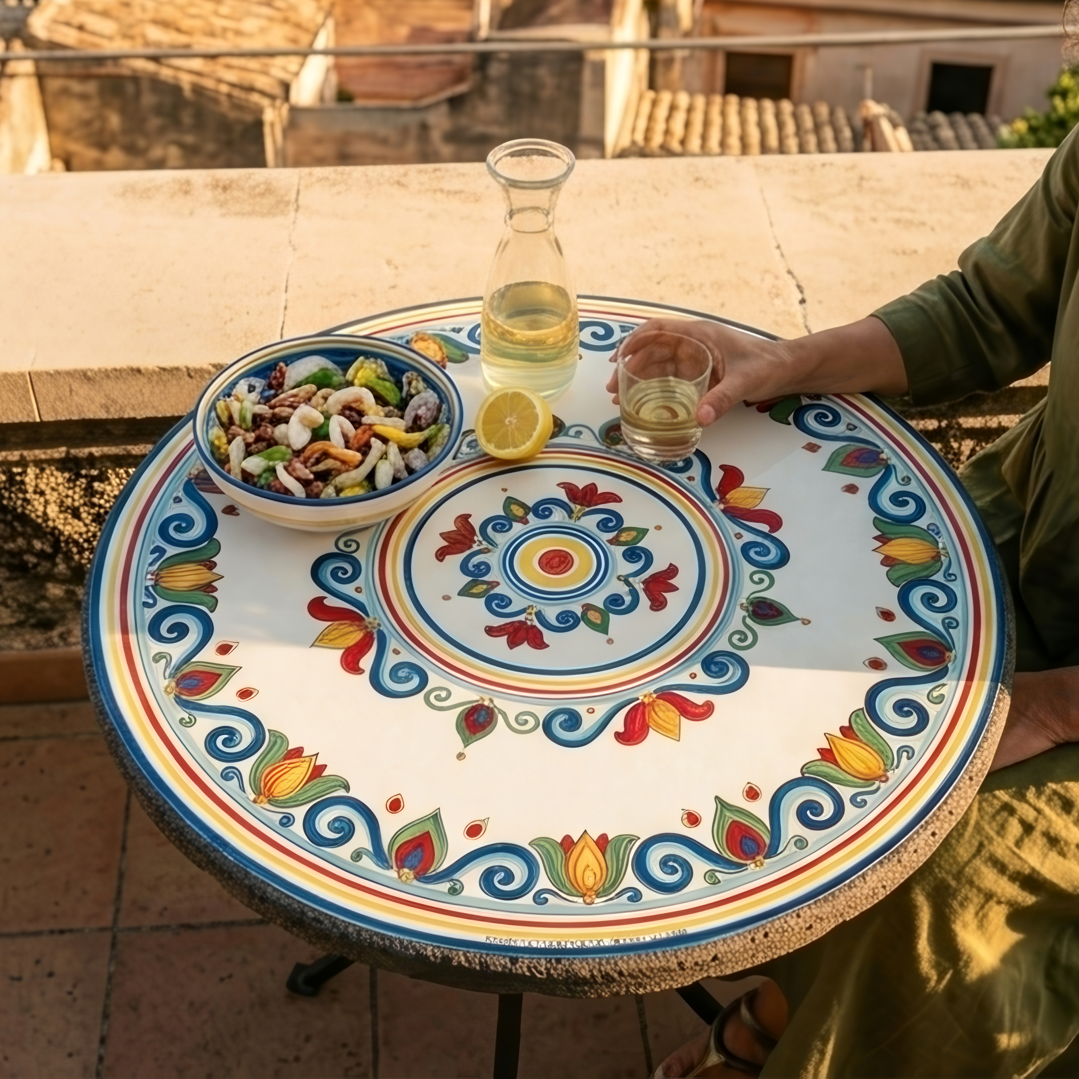 Mesa Piedra Lava Siciliana, Decoro Sicily – Cerámica italiana de Caltagirone, Sicilia