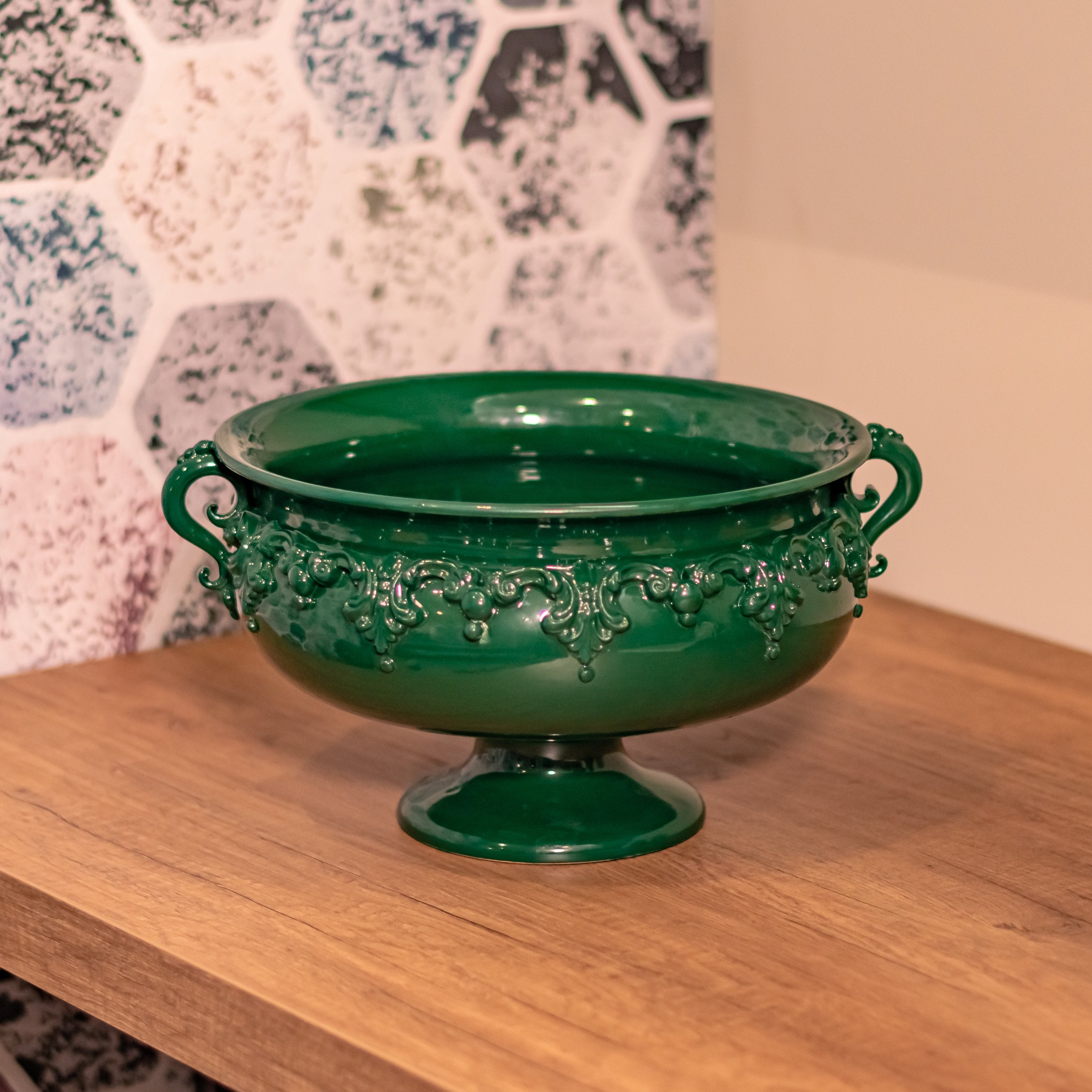 Antique Green Ceramic Stand - Artistic Ceramics of Caltagirone