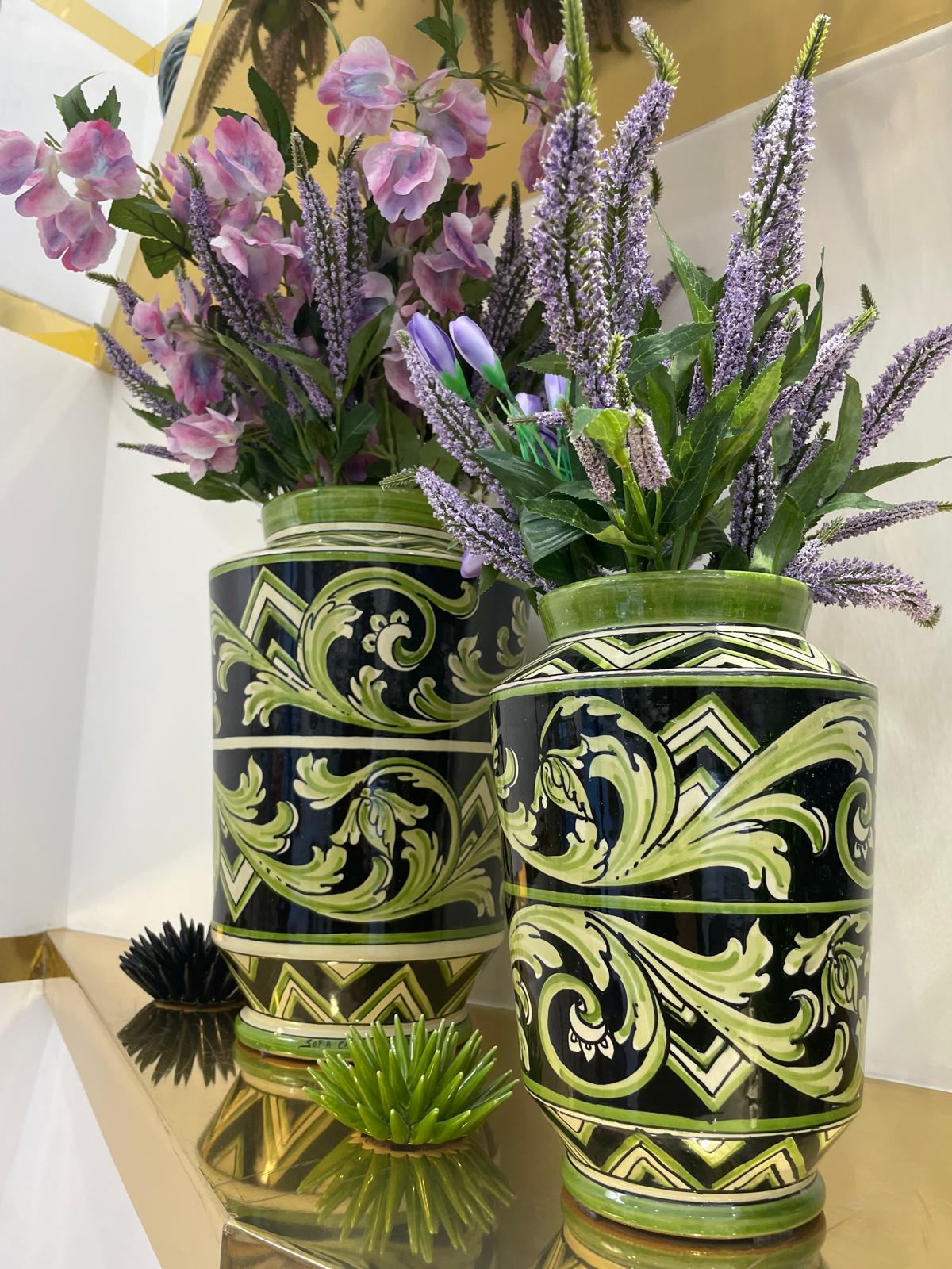 Caltagirone Ceramic Paris Line Vase Black and Green