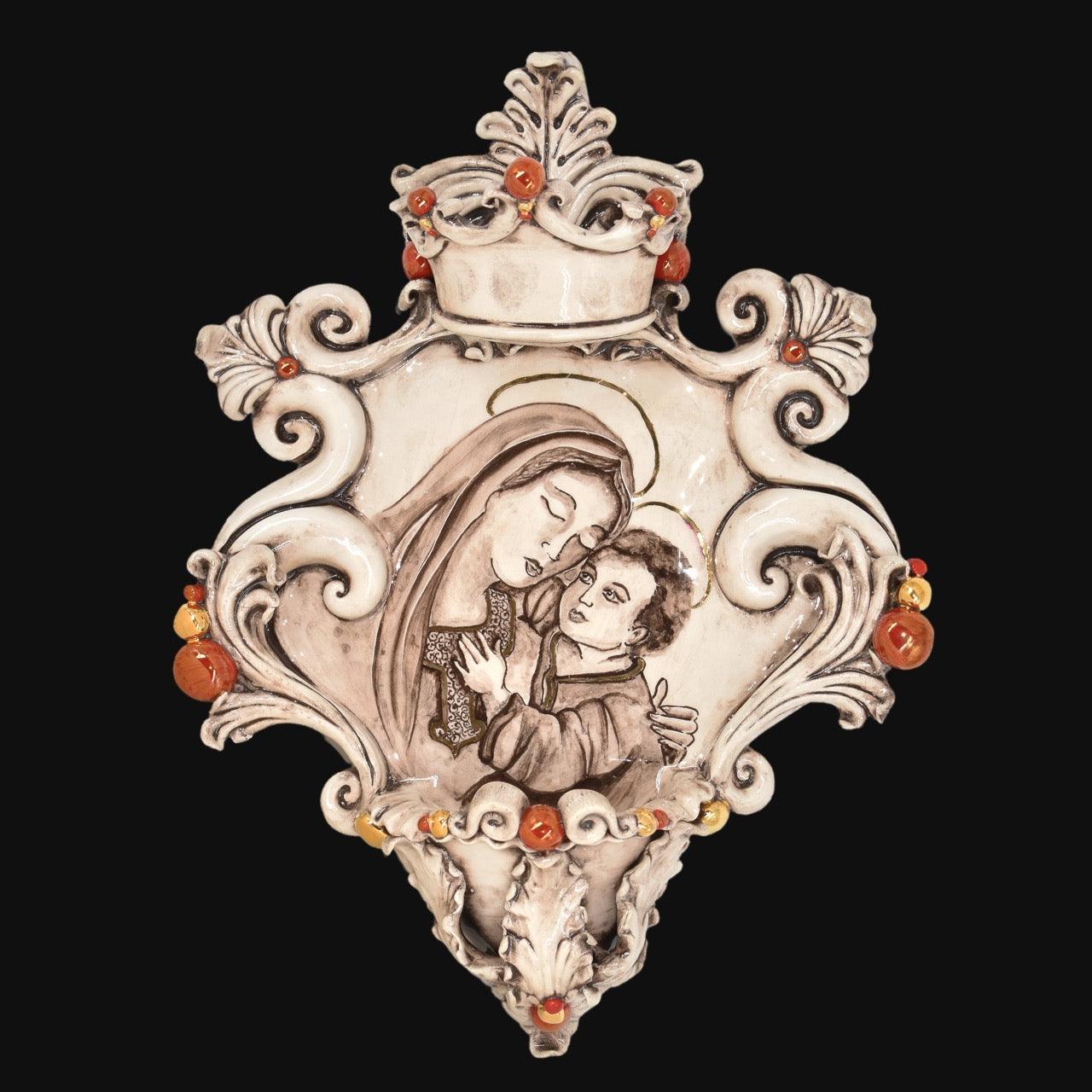 Acquasantiera grande appl 25×35 madonna maria madreperla antichizzato oro e lustri - Ceramiche di Caltagirone Sofia