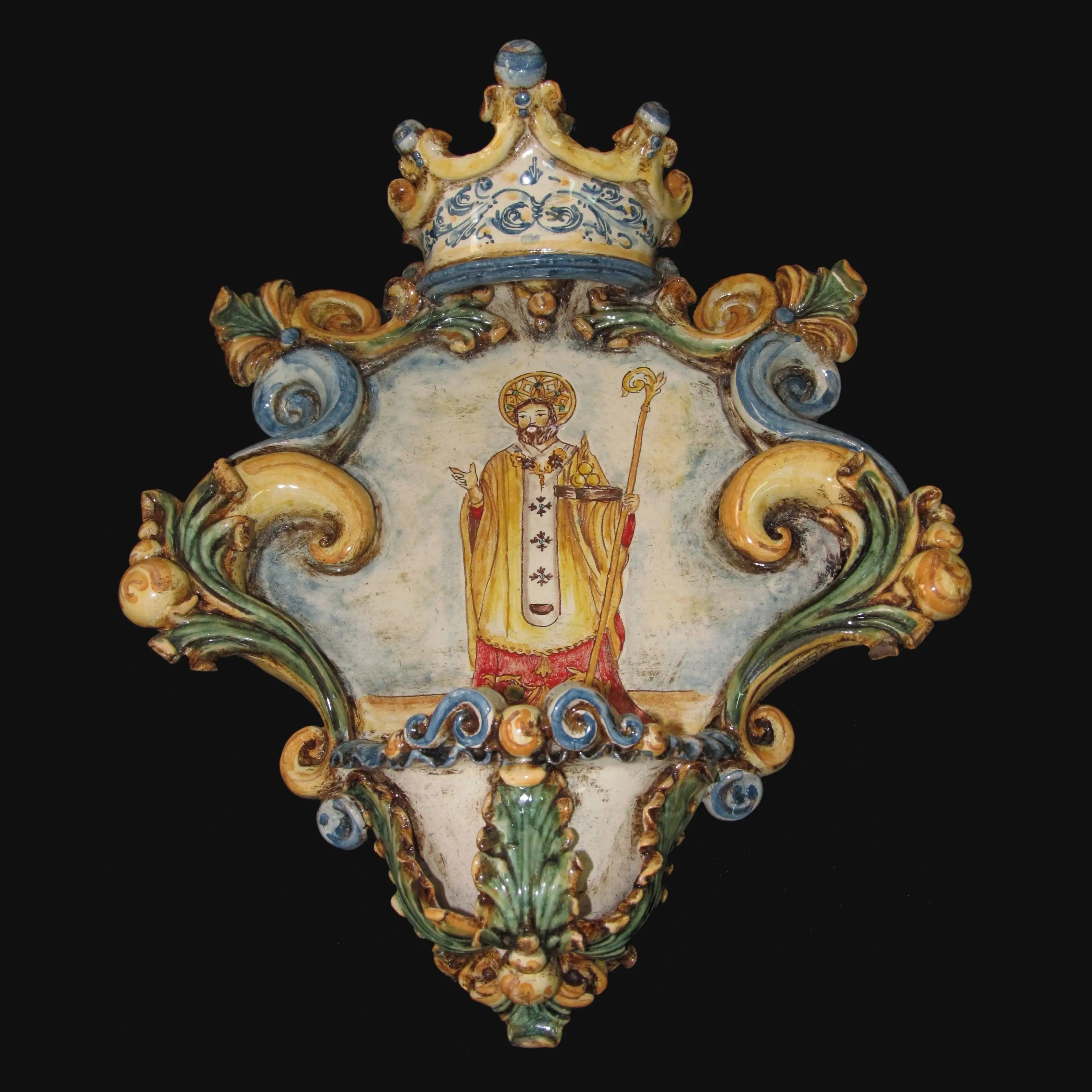 Acquasantiera grande appl 25x35 san nicola di bari tricolore - Ceramiche di Caltagirone Sofia