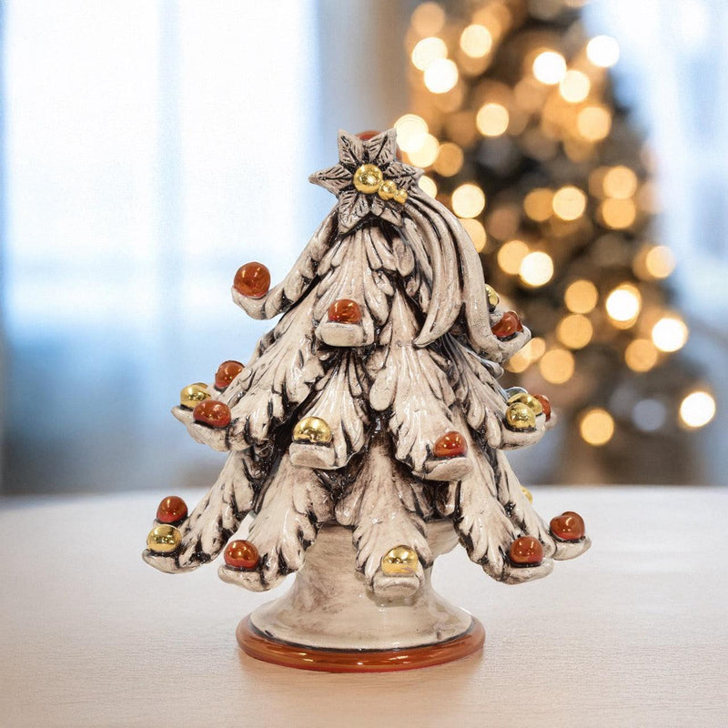 Sapin de Noël en Céramique de Caltagirone — Nacre Or et Lustres | Crèche sicilienne en céramique de Caltagirone