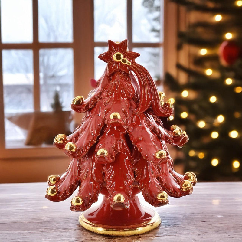 Sapin de Noël en Céramique de Caltagirone — Moderno, Rouge Feu e Oro | Céramique de Noël de Caltagirone, Sicile