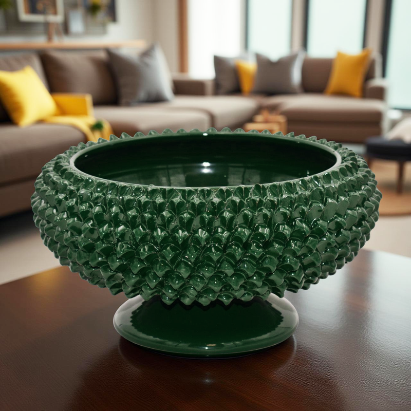 Hand-modeled Caltagirone Pine Cone Stand Antique Green