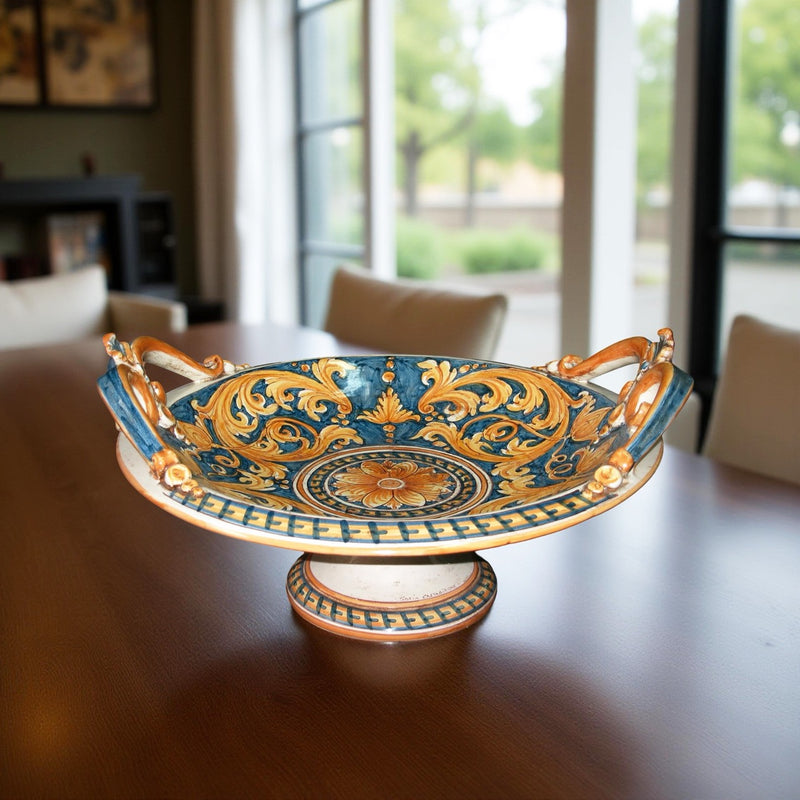 Sicilian Ceramic Cake Stand, Blue Background – Italian ceramic from Caltagirone, Sicily