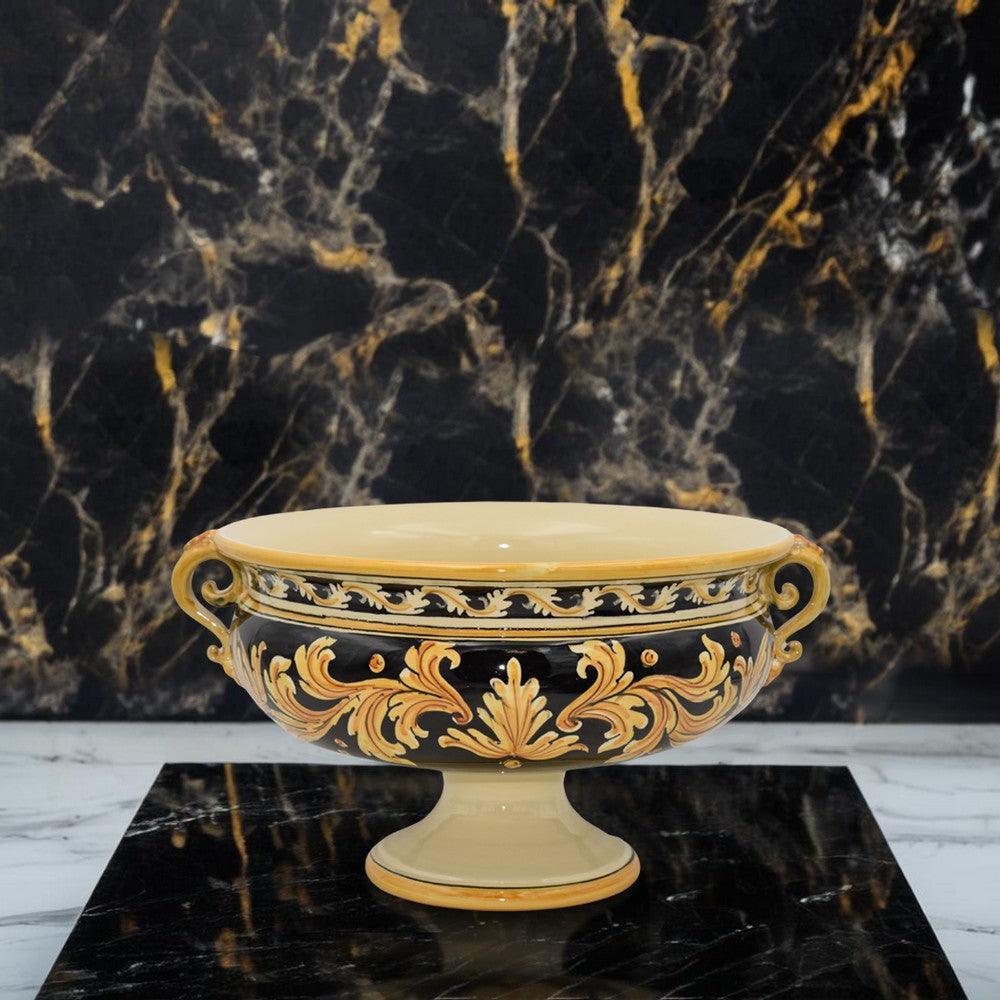 Alzata tonda liscia Ornato Fondo Nero in ceramica di Caltagirone - Ceramiche di Caltagirone Sofia