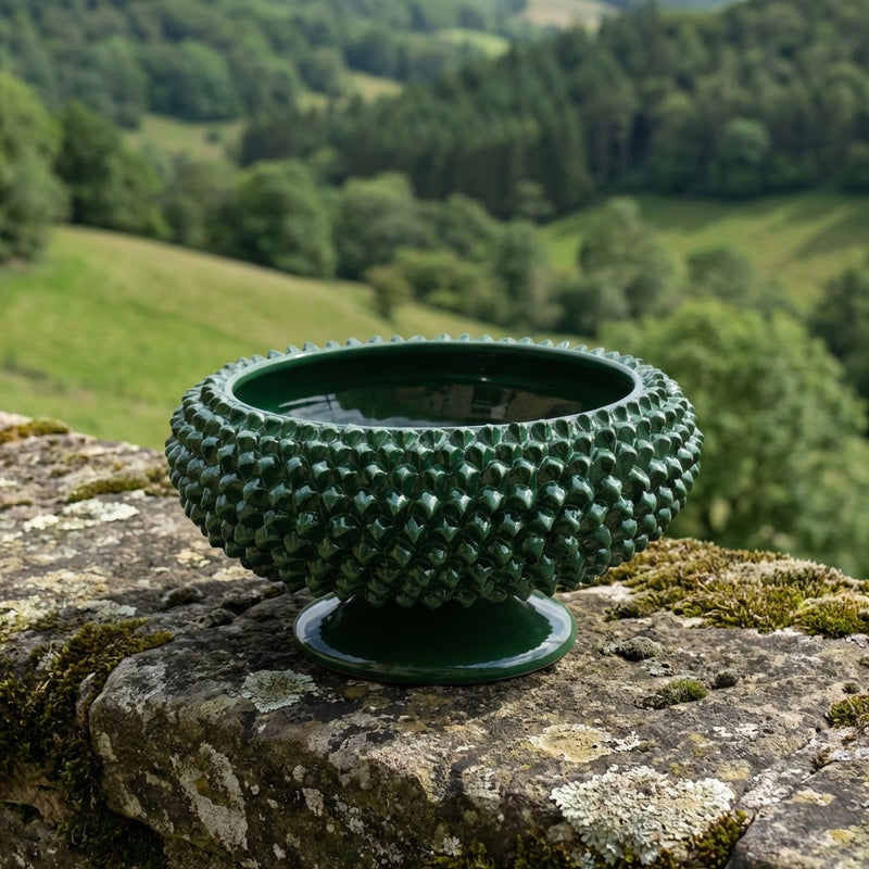 Hand-modeled Caltagirone Pine Cone Stand Antique Green