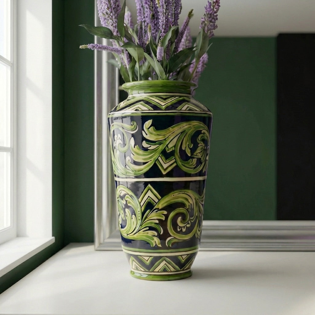 Caltagirone Ceramic Paris Line Vase Black and Green