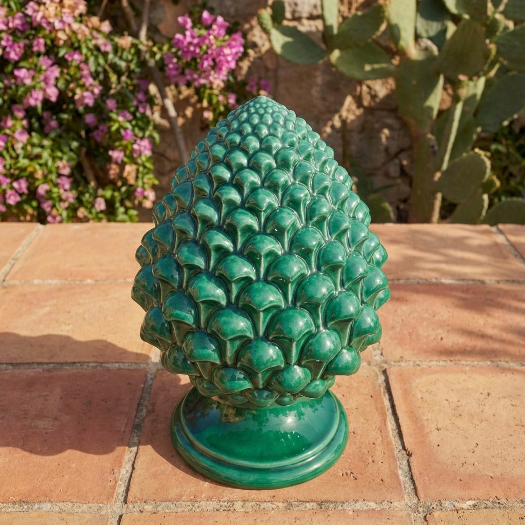 Caltagirone handmade pinecone modeled by hand height 15/35 Green