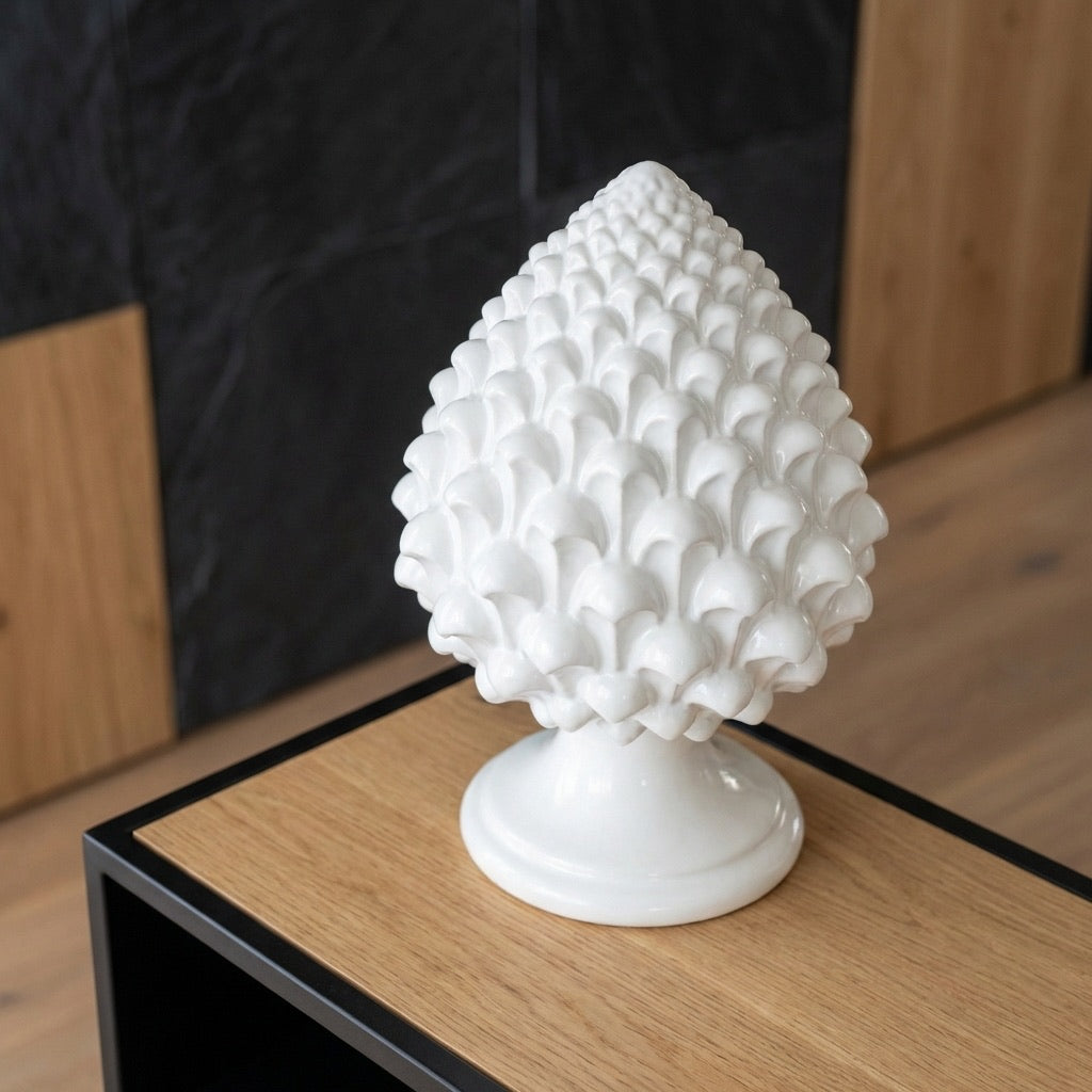 Caltagirone handmade pinecone modeled by hand height 15/35 Ivory Line