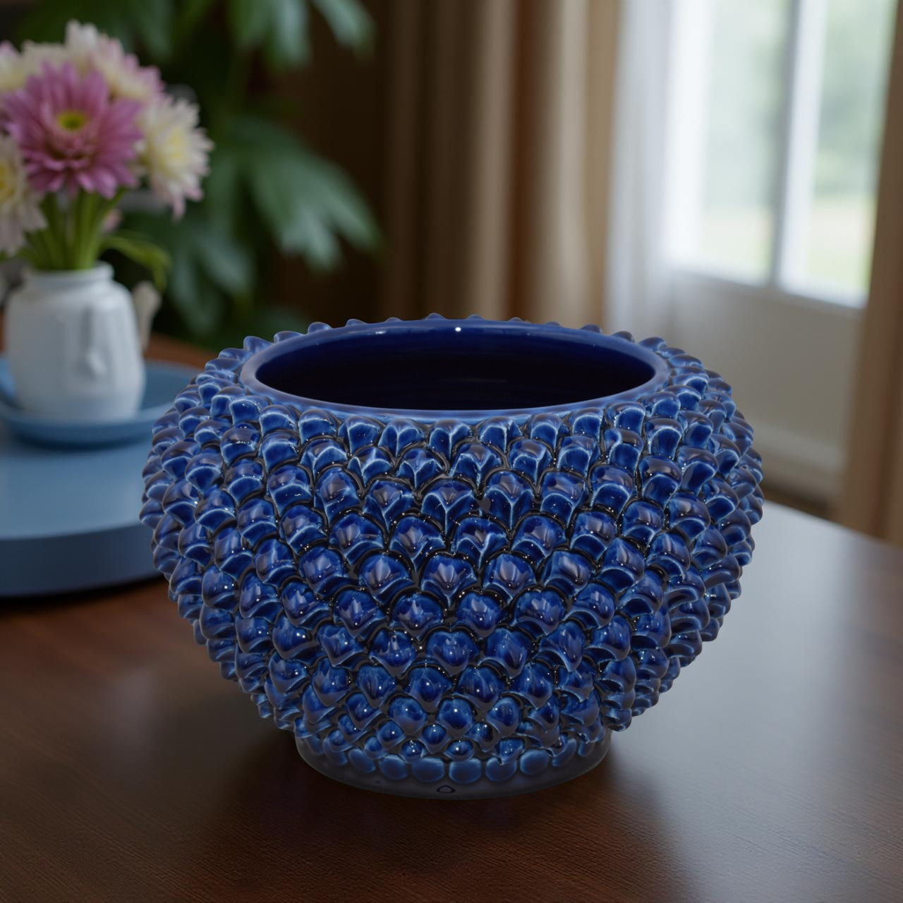 Cachepot a pigna blu intenso in ceramica artigianale di Caltagirone - Ceramiche di Caltagirone Sofia