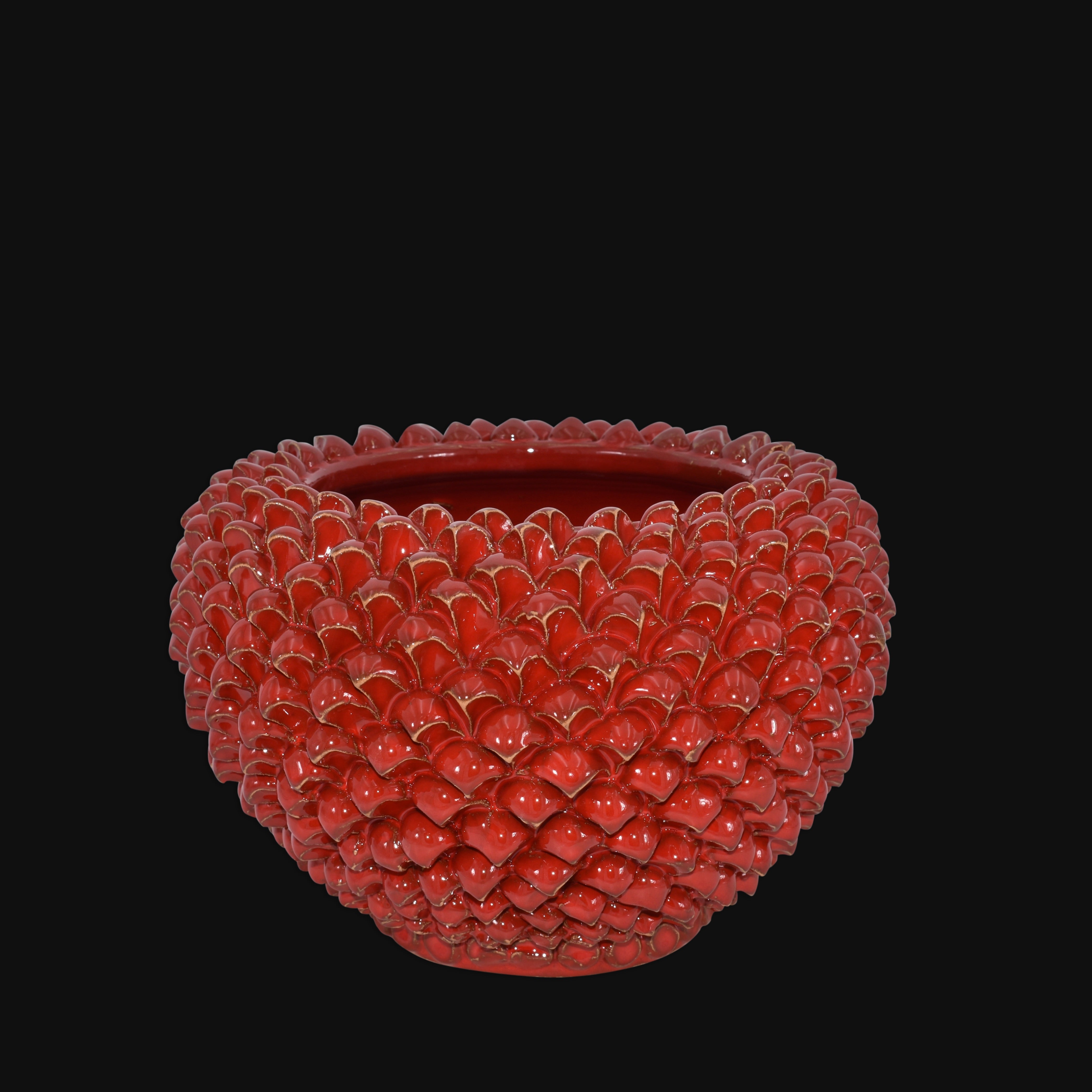 Cachepot a pigna Rosso Fuoco in ceramica artigianale di Caltagirone - Ceramiche di Caltagirone Sofia