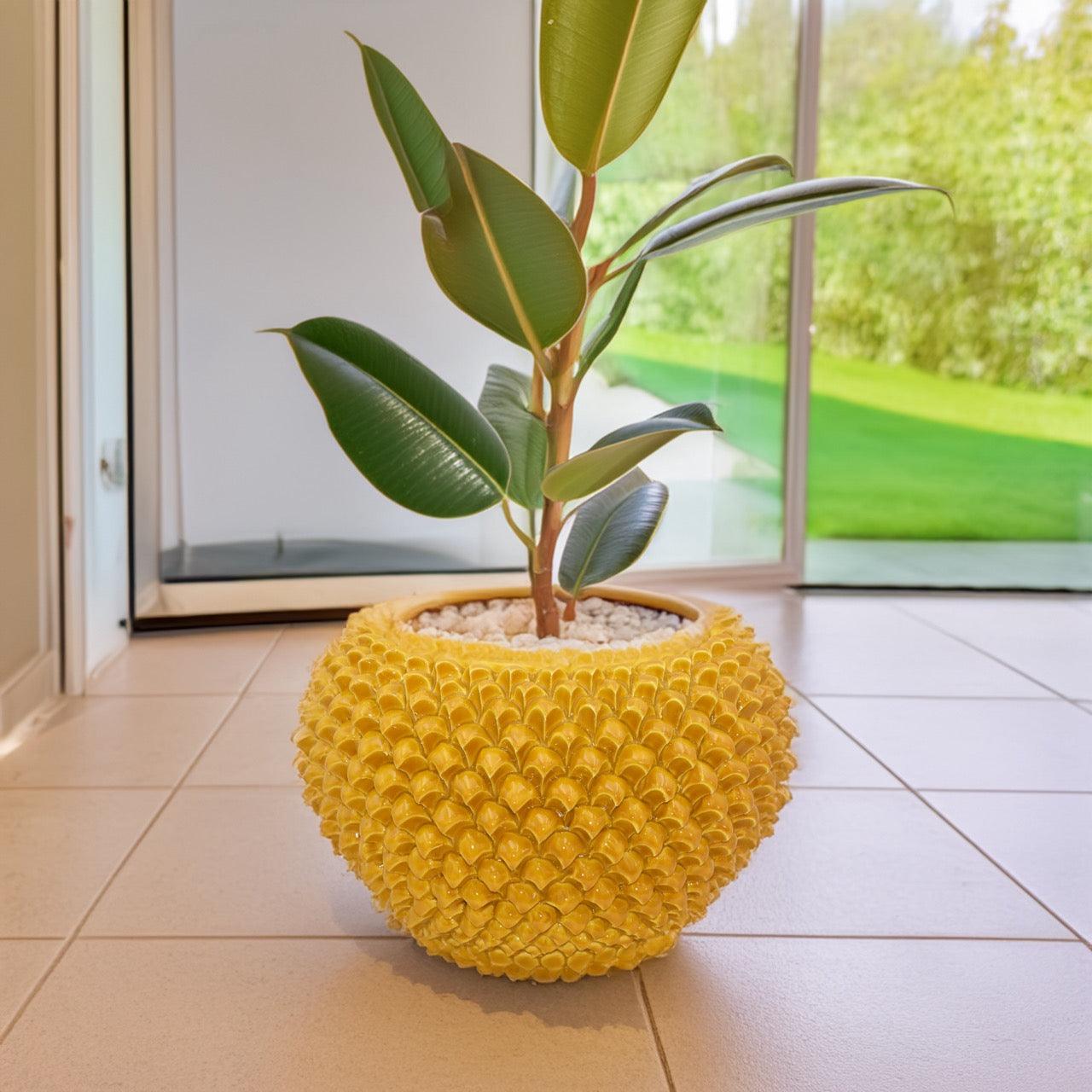 Cachepot a pigna senape in ceramica artigianale di Caltagirone - Ceramiche di Caltagirone Sofia