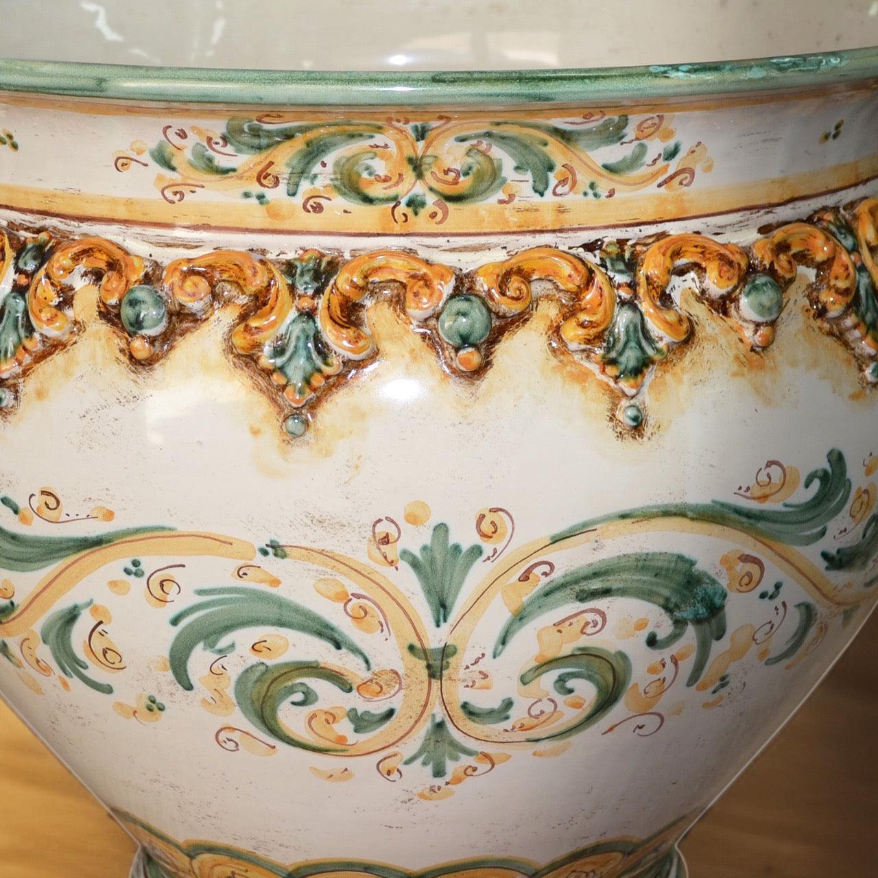 Cachepot in Ceramica Sofia Verde e Arancio - Misure da Ø 30 a Ø 50 cm - Ceramiche di Caltagirone Sofia