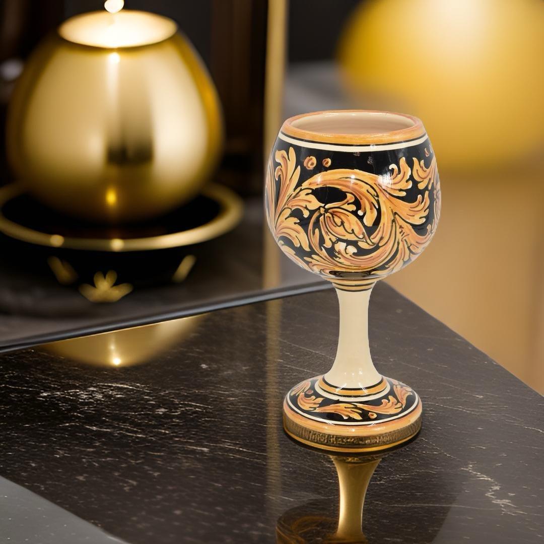 Calice in Ceramica H 20 Ornato Fondo Nero - Ceramiche di Caltagirone - Ceramiche di Caltagirone Sofia
