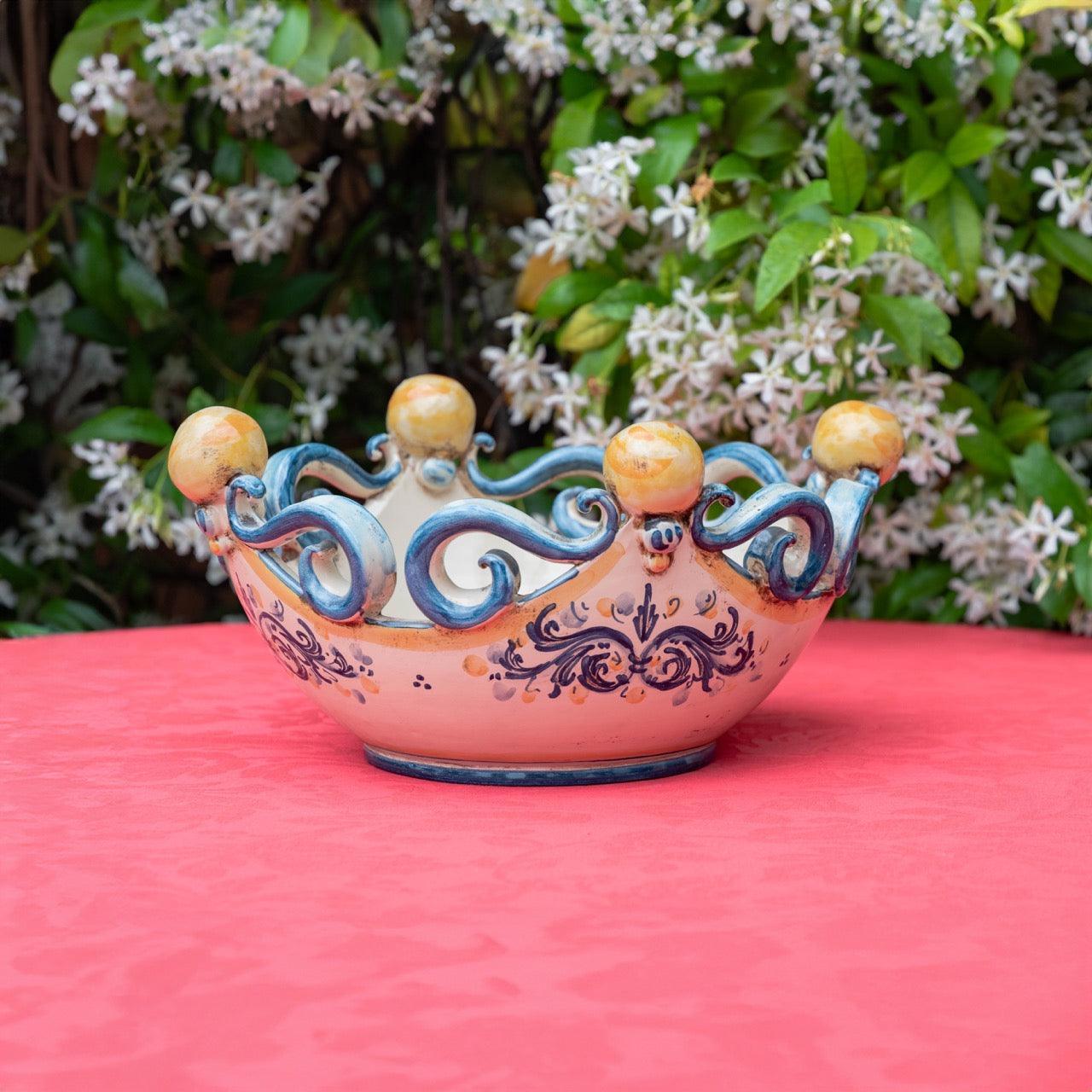 Centrotavola pallina s. d'arte blu e arancio Ø 25 cm / Ø 30 cm - Ceramiche di Caltagirone Sofia