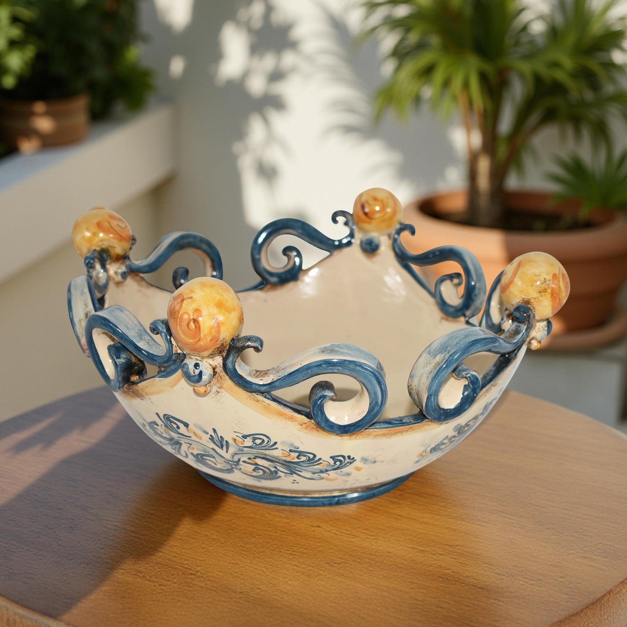 Centrotavola pallina s. d'arte blu e arancio Ø 25 cm / Ø 30 cm - Ceramiche di Caltagirone Sofia