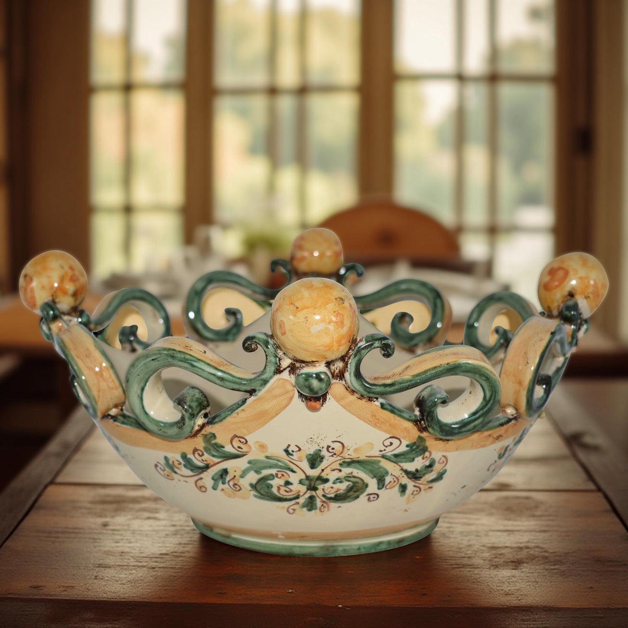 Centrotavola Pallina Verde e Arancio Ø 25/30 cm - Ceramiche di Caltagirone - Ceramiche di Caltagirone Sofia
