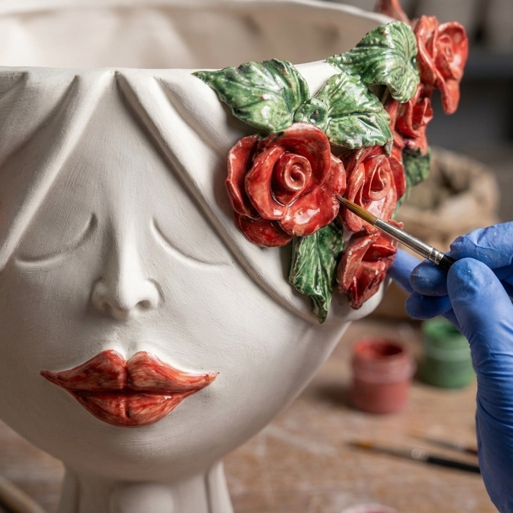 Moor's Head h 30 zahira mother of pearl antiqued with female roses