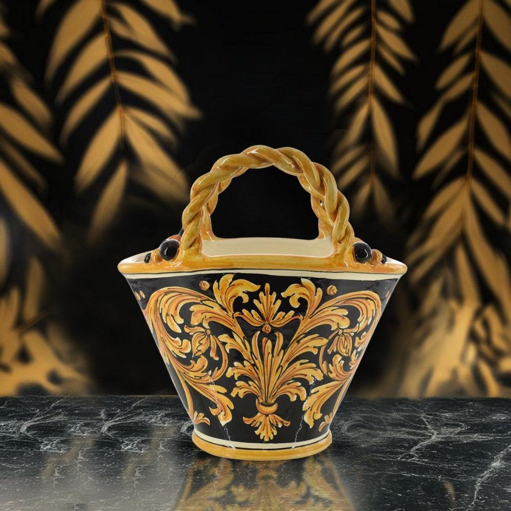 Coffa h 25 Ornato Fondo Nero in ceramica di Caltagirone - Ceramiche di Caltagirone Sofia