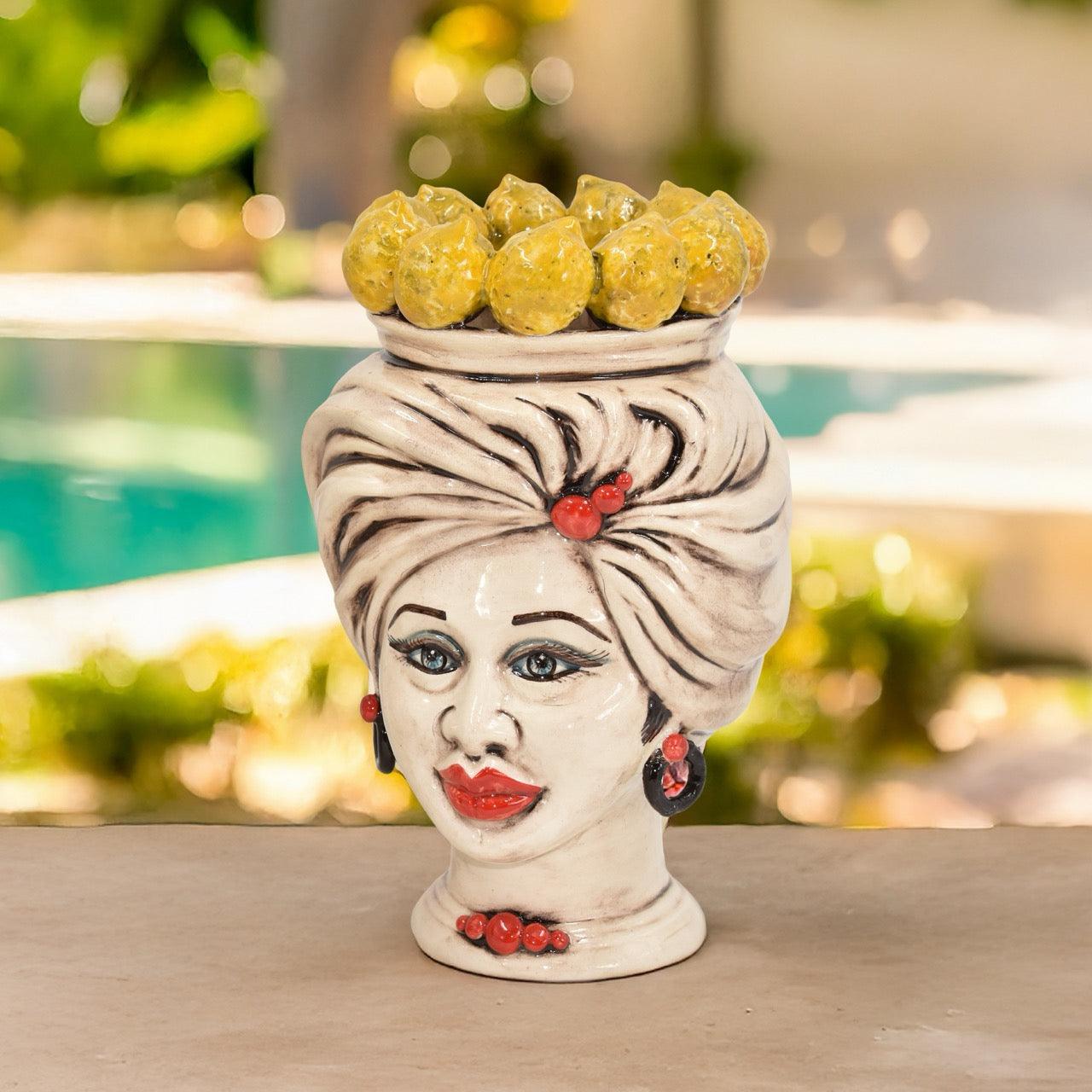 Coppia di Teste h 20 tuareg Limoni Siciliani Madreperla Antichizzato - Ceramiche di Caltagirone Sofia