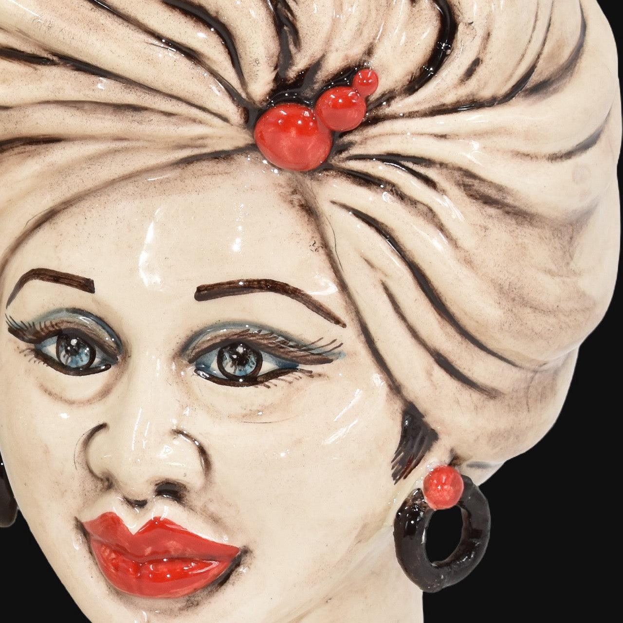 Coppia di Teste h 20 tuareg Limoni Siciliani Madreperla Antichizzato - Ceramiche di Caltagirone Sofia