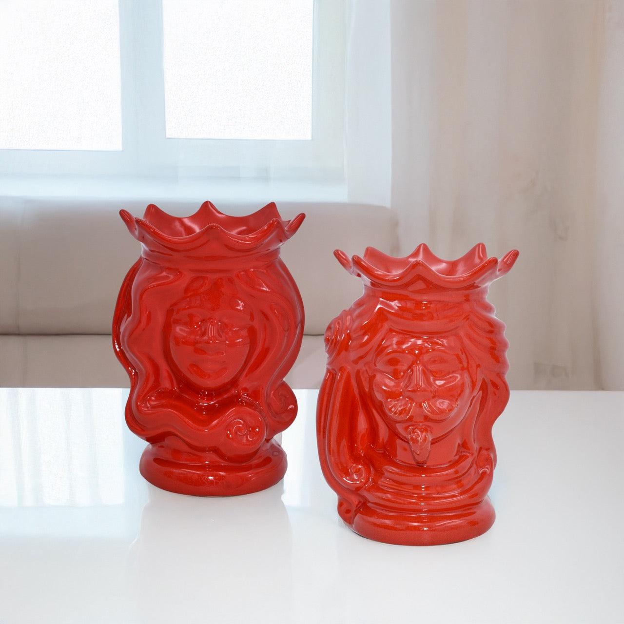Coppia di Teste in Ceramica H 15 Diverse Colorazioni - Arte di Caltagirone - Ceramiche di Caltagirone Sofia