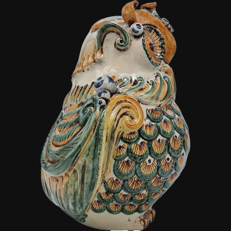 Gufo h 30 verde/arancio - Animali in ceramica - Ceramiche di Caltagirone Sofia