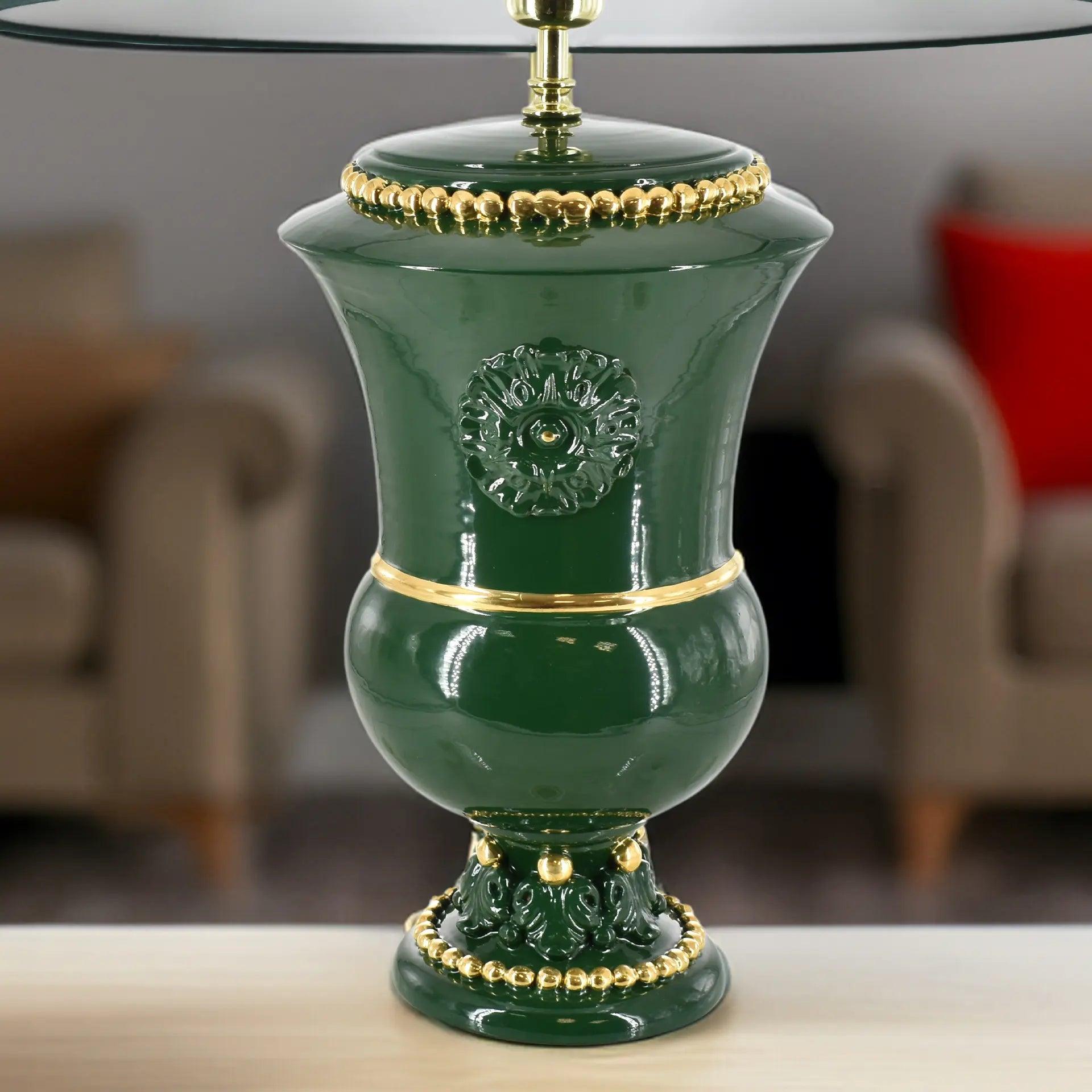 Lume a calice h 35 s/manici verde e oro (h63 c/paralume Ø40) - Ceramiche di Caltagirone Sofia