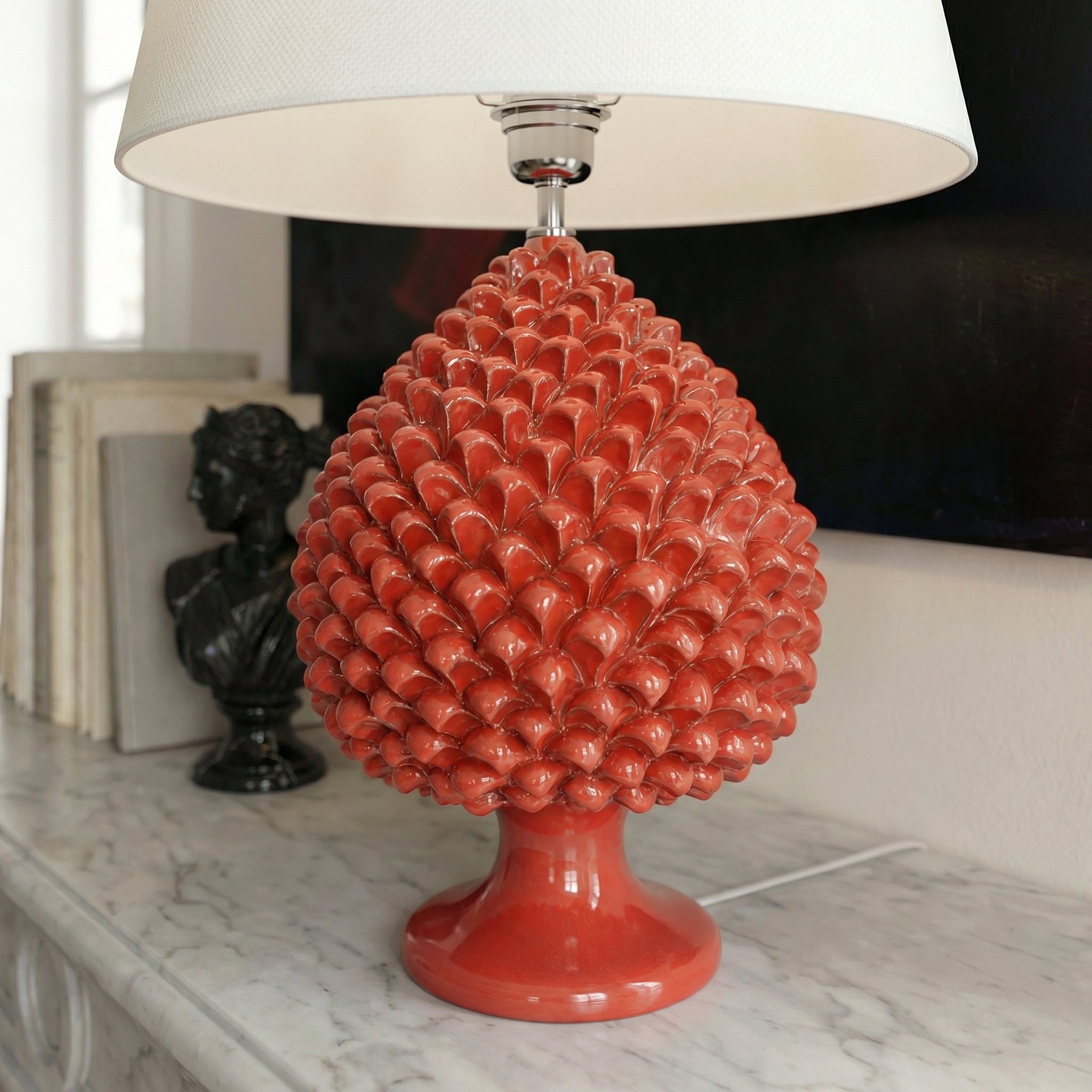 Pomme de Pin en Majolique Sicilienne - Rouge Feu | Ceramique artisanale de Caltagirone, Sicile