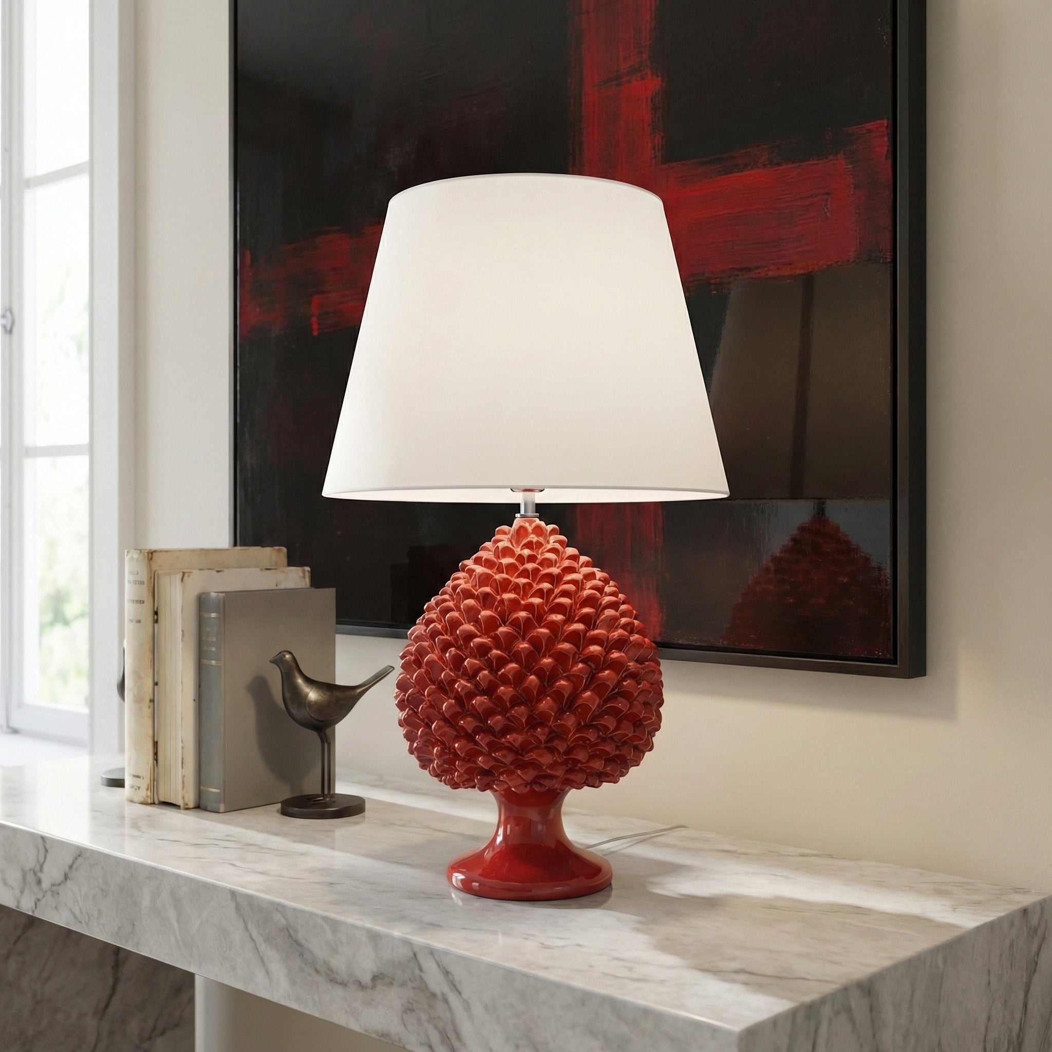 Pomme de Pin en Majolique Sicilienne - Rouge Feu | Ceramique artisanale de Caltagirone, Sicile