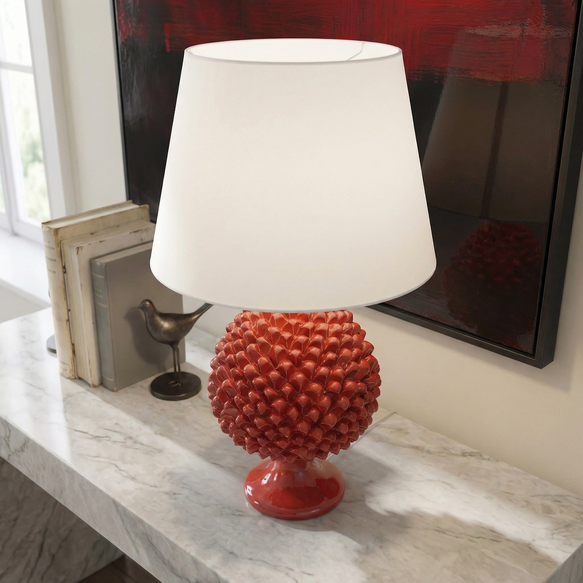 Pomme de Pin en Majolique Sicilienne - Rouge Feu | Ceramique artisanale de Caltagirone, Sicile