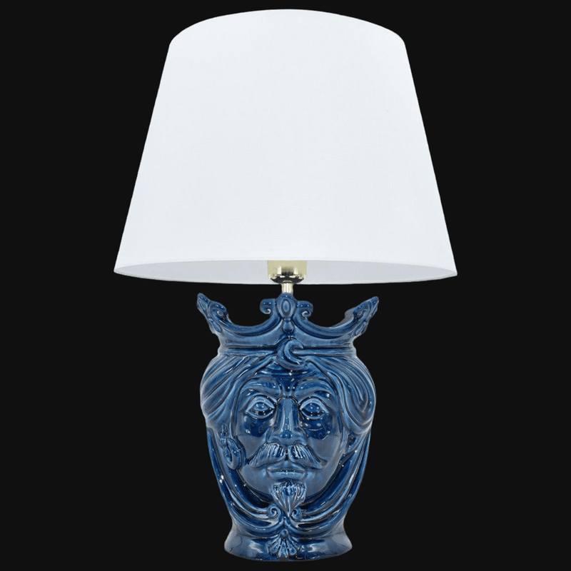 Caltagirone Moor's Head Lamp h 55 cm — Male, Deep Blue | Ceramica Caltagirone